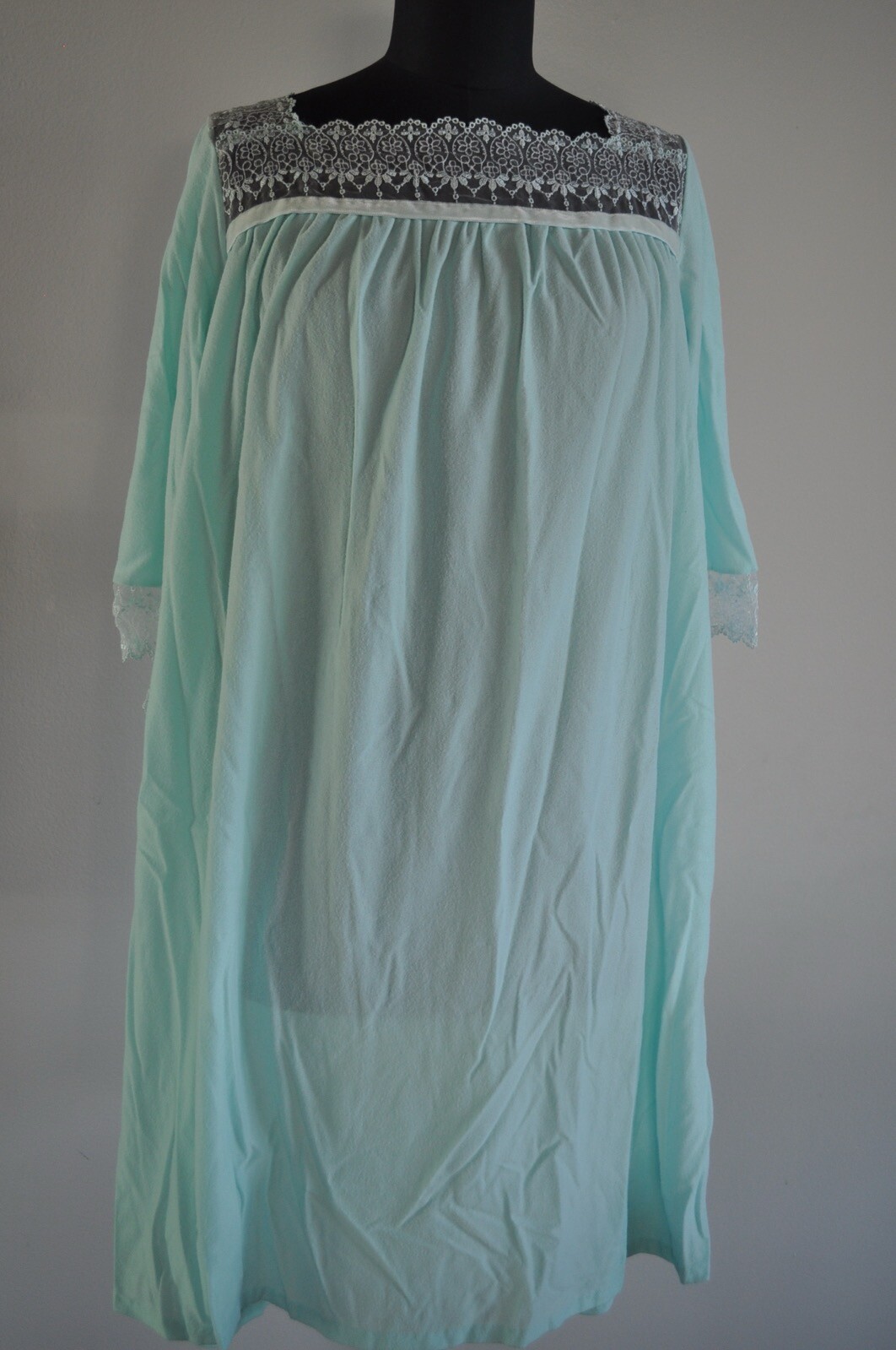 Vintage Sears Nightgown Flannel Size 38-40 Blue 3/4 Sleeve