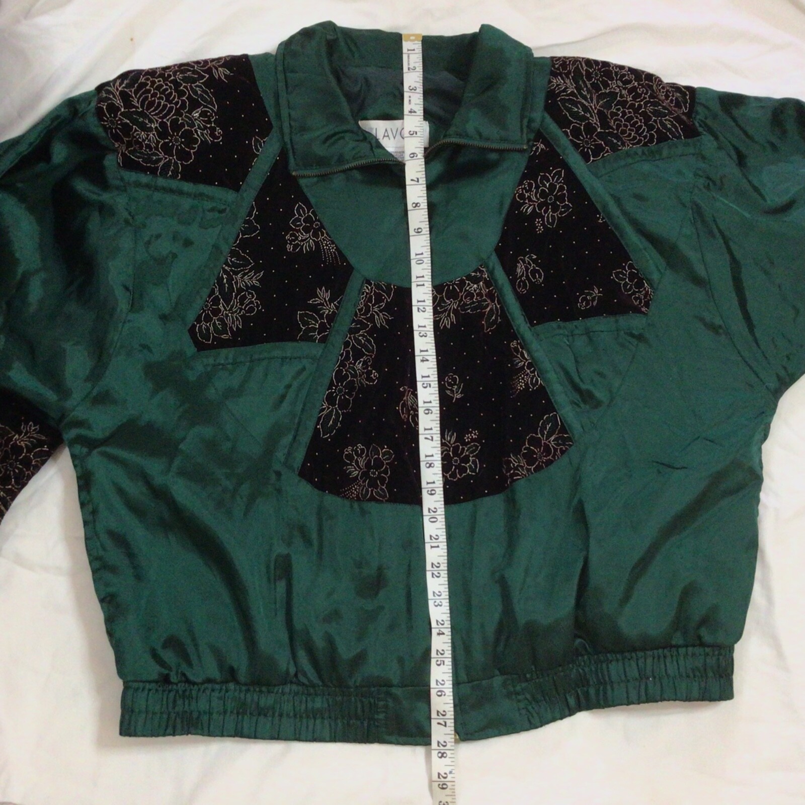 1995 Lavon Shiny Green Velvet Floral Accents Jacket Size XL VTG Shoulder Pads