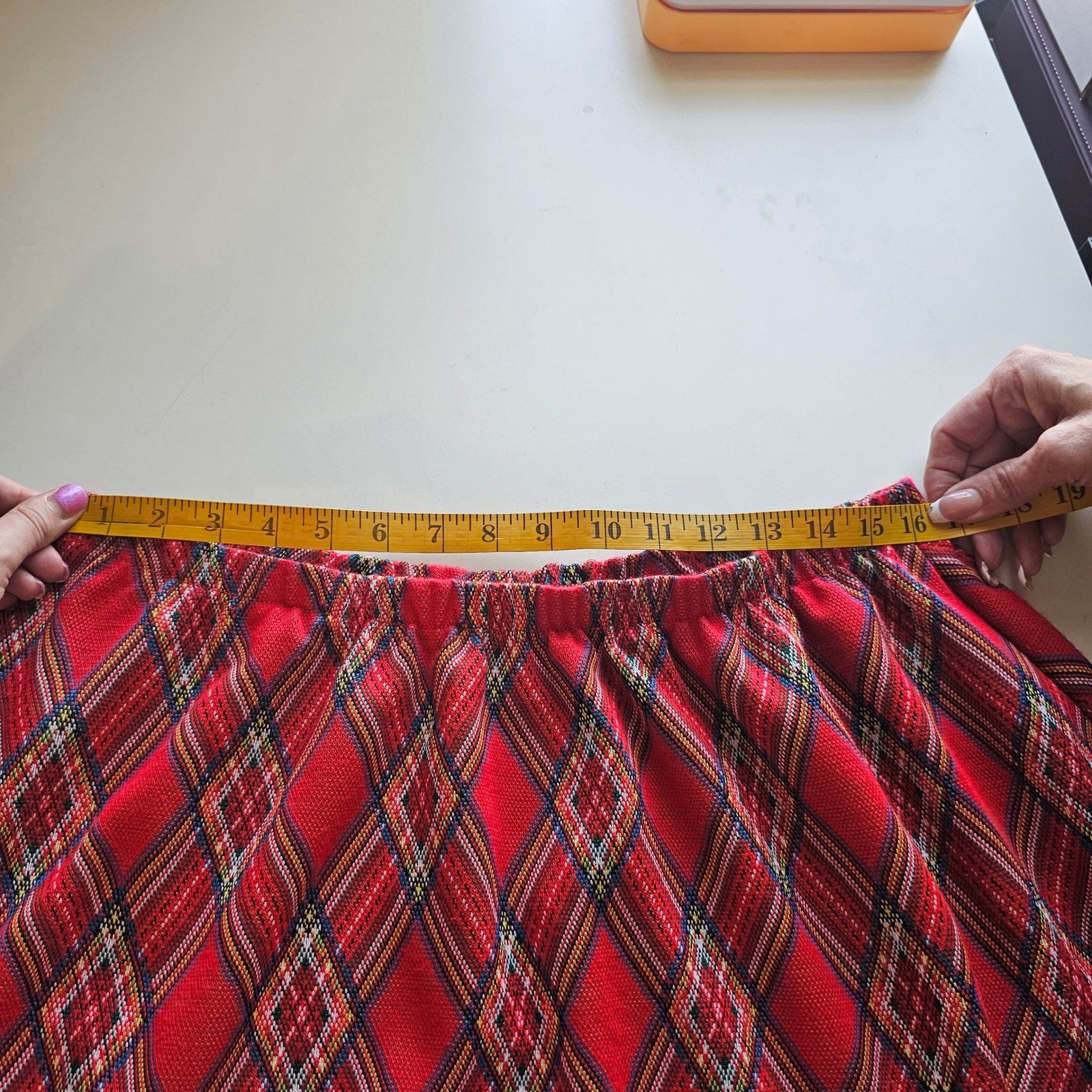 Vintage plaid red skirt 60s 70s knee length lrg xl preppy