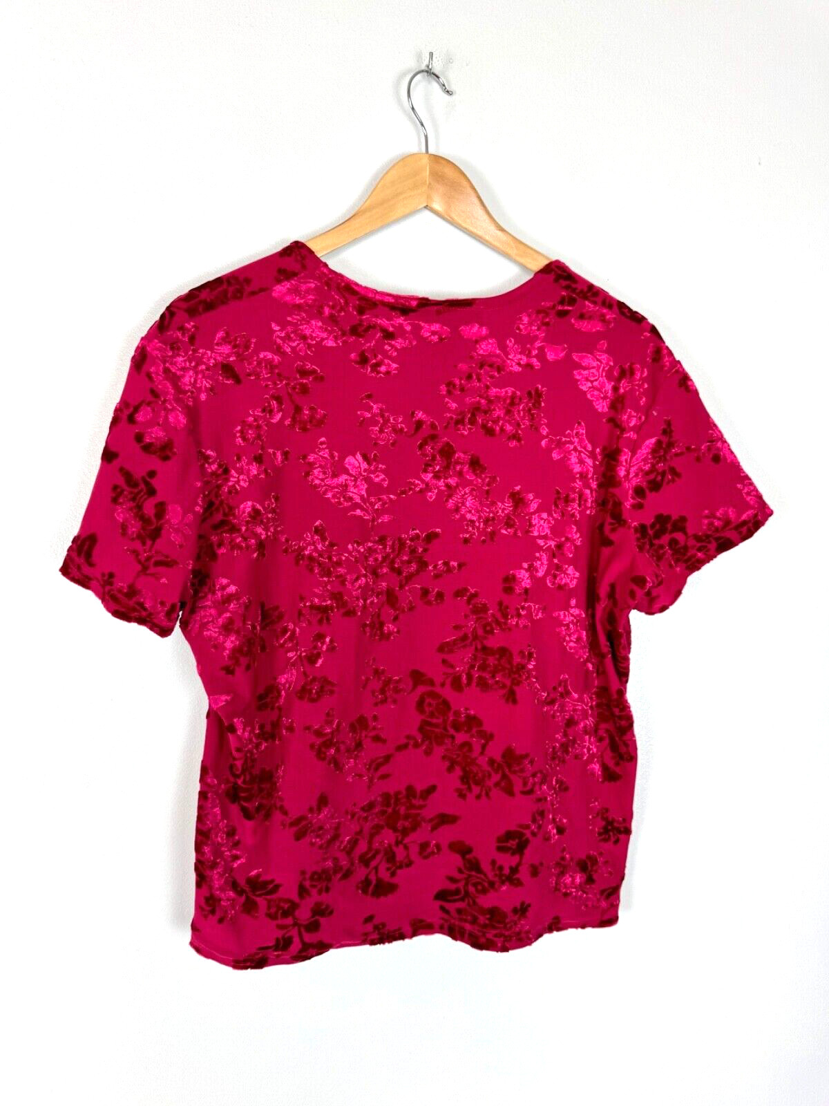Vintage Impressions Red Velvet Embossed Floral Top, Size L/XL