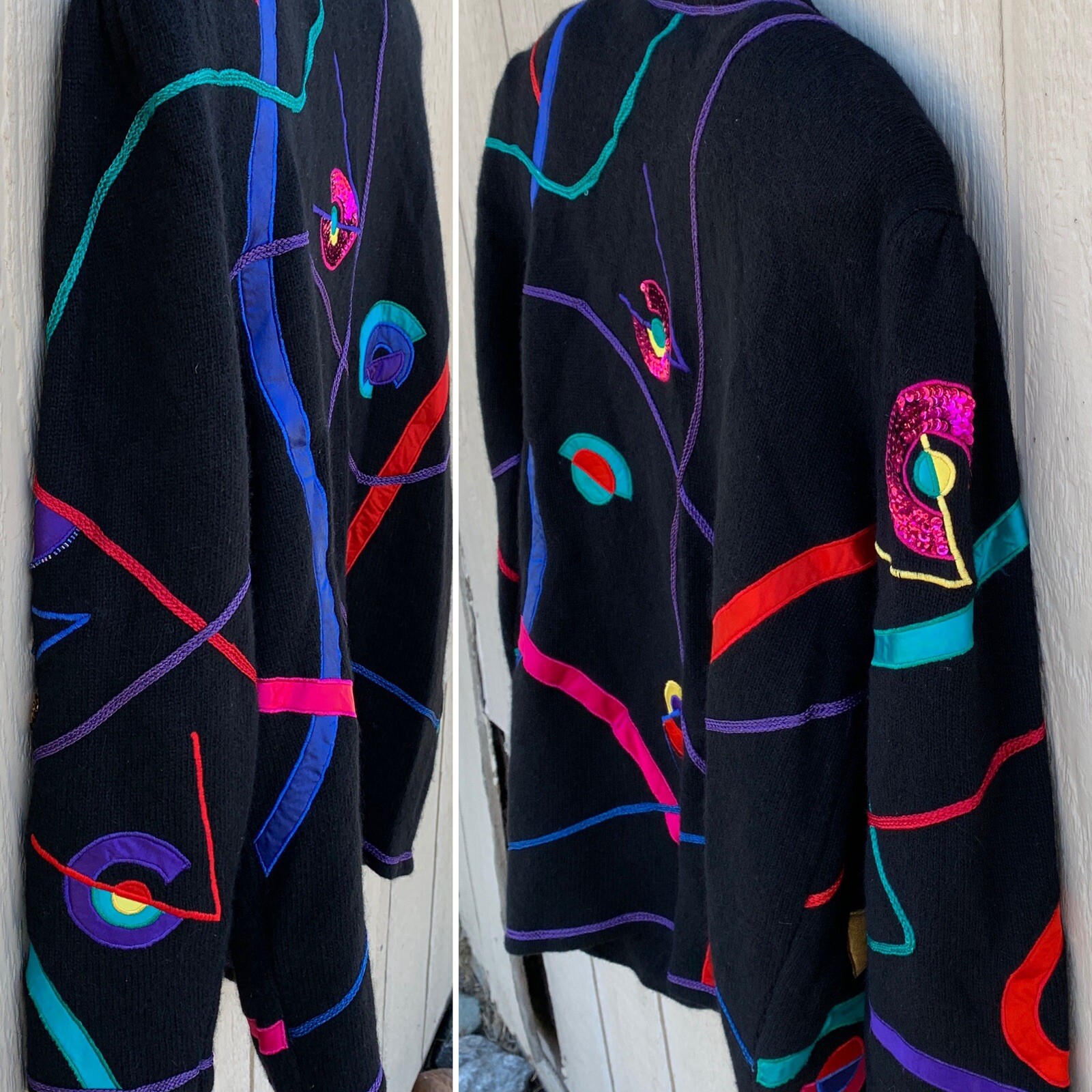 Vintage Magnolia Cardigan Sweater 80s 90s 1980s Geometric M Puffy Shoulders