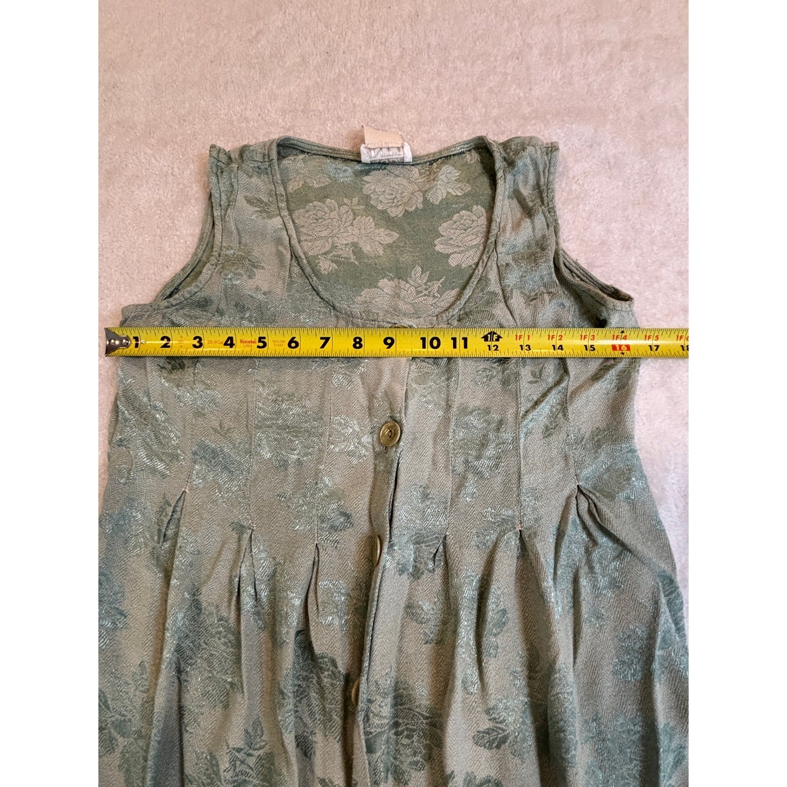 Moda International Vintage Sage Green Floral Jacquard Button Front Maxi Dress XS