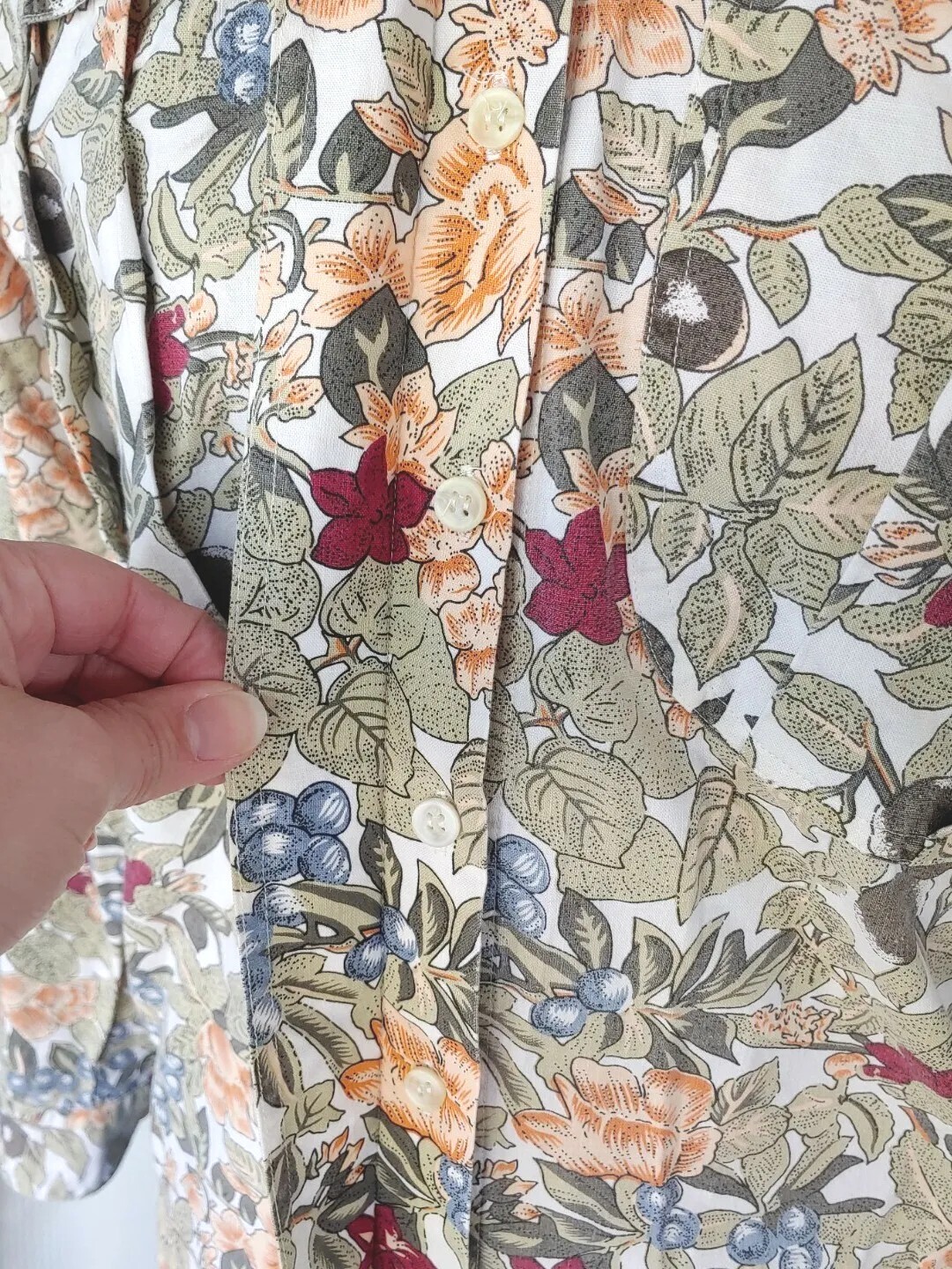 Vintage Outback Red Oversized Button Down Top w Berry & Flower Pattern Size XS