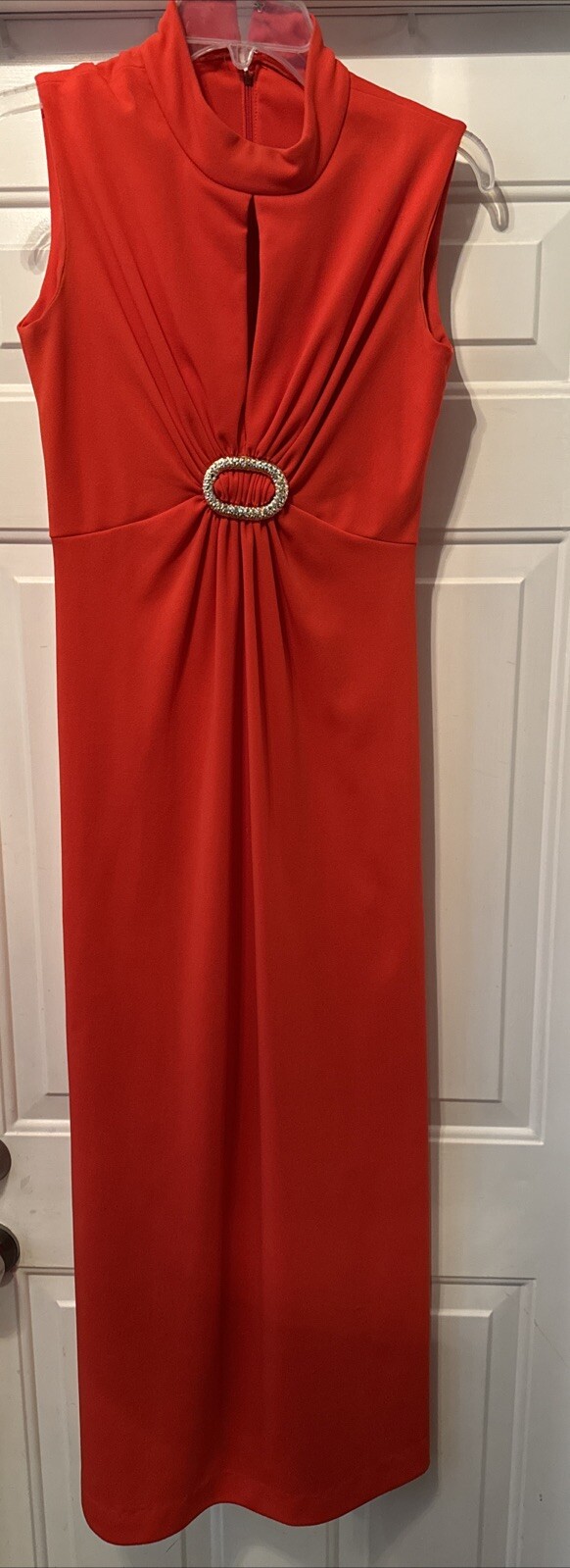 Vintage 70’s Psychedelic Orange Mod Party Broach Maxi Dress USA Size 10