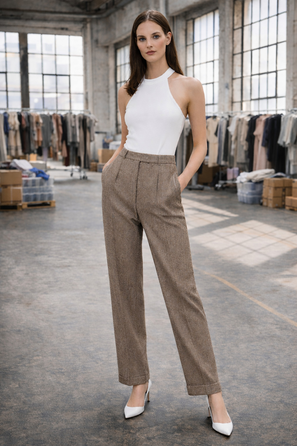 Vtg 70s 80s Pants 14 COMPANY ELLEN TRACY Wool Tweed Pleat Menswear Hepburn Cuff
