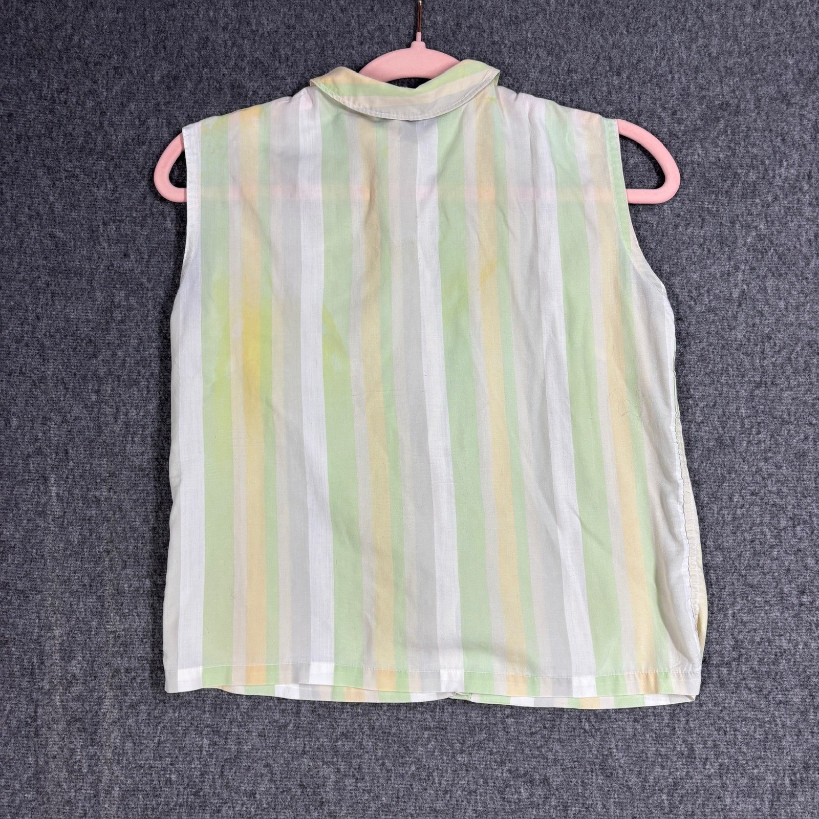 Vintage 50s 60s Striped Button Down Top Pastel Green Yellow Broadcloth USA