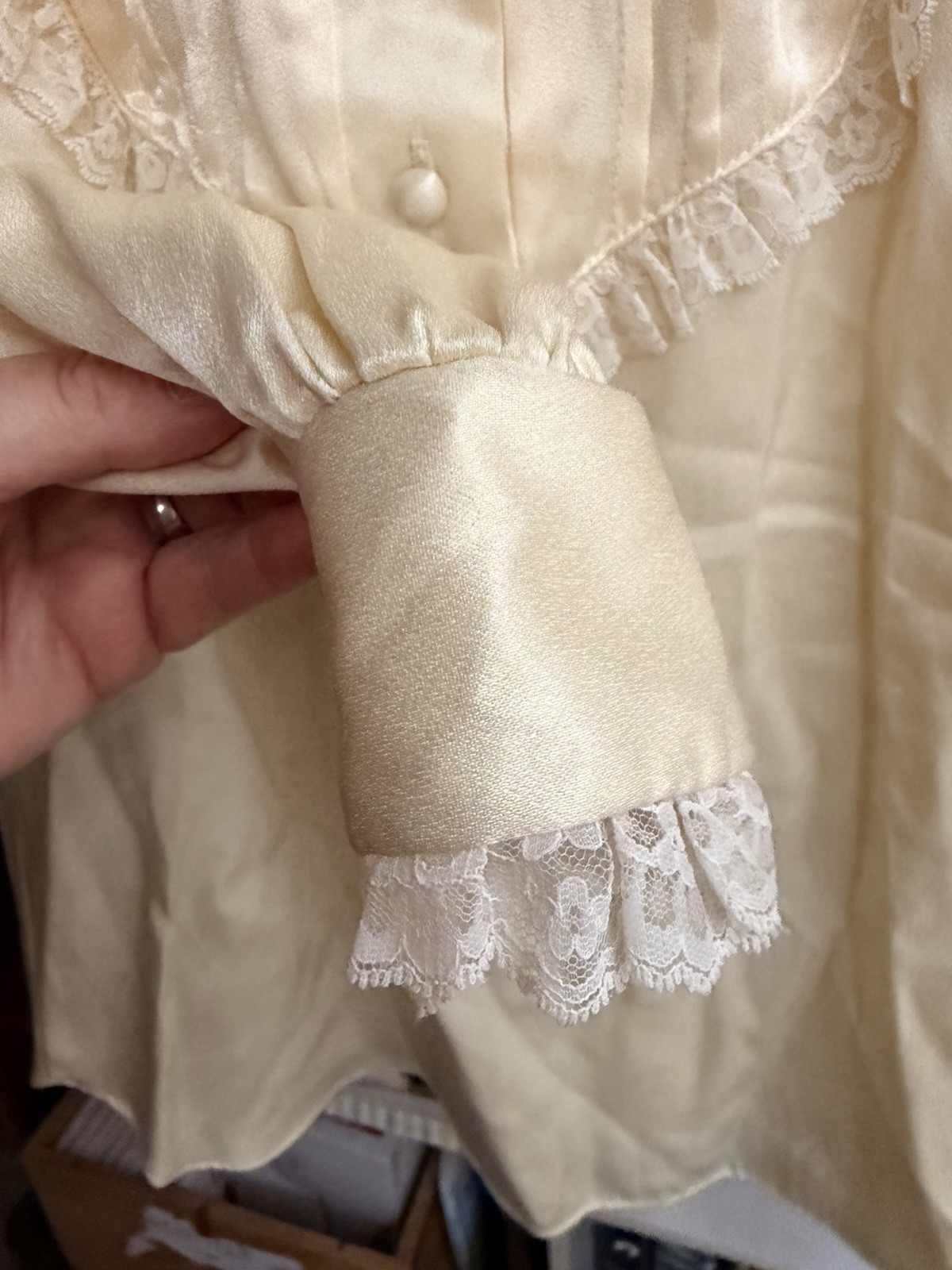 Jessica’s Gunnies Gunne Sax Blouse Women Ivory Lace Trim 70s Vintage Prairie Top