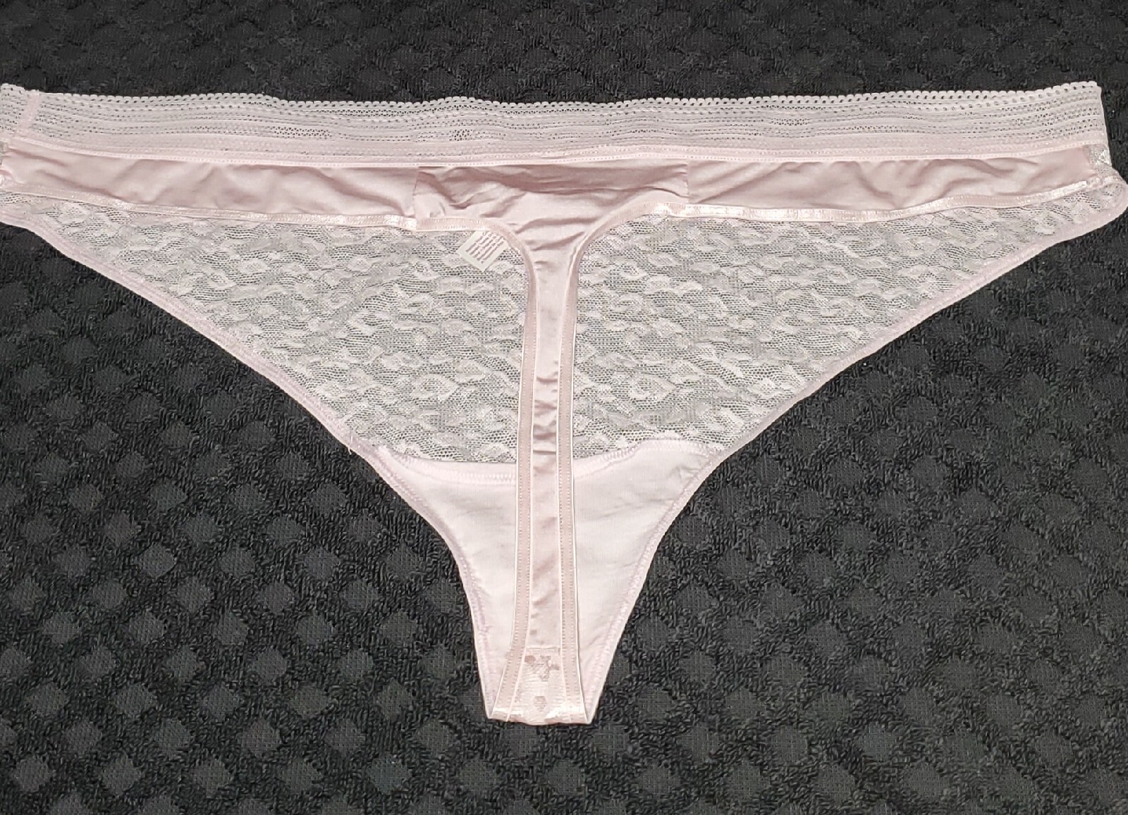 Satin Stretch Thong Panty Shiny Leopard Print Lace Waist 3XL/10 Powder Pink