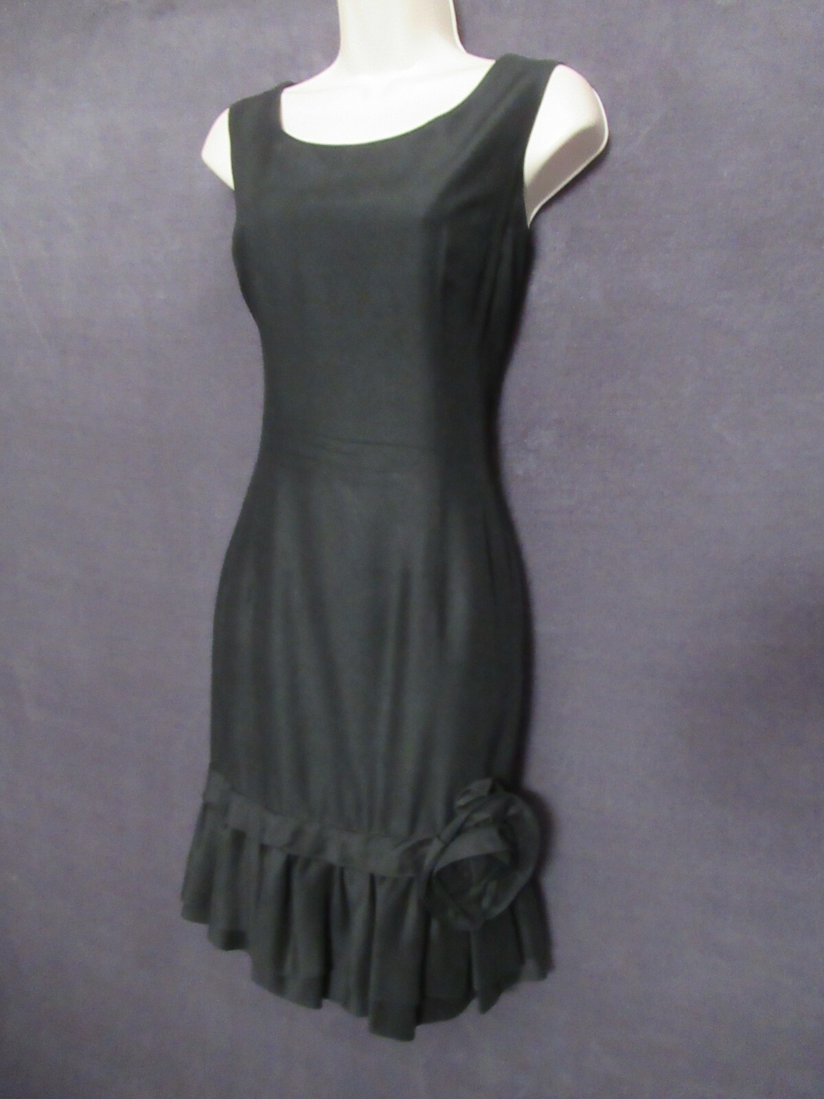 50’s Vintage SABA Juniors Black Sleeveless Fitted Pleated Rosette Party Dress M