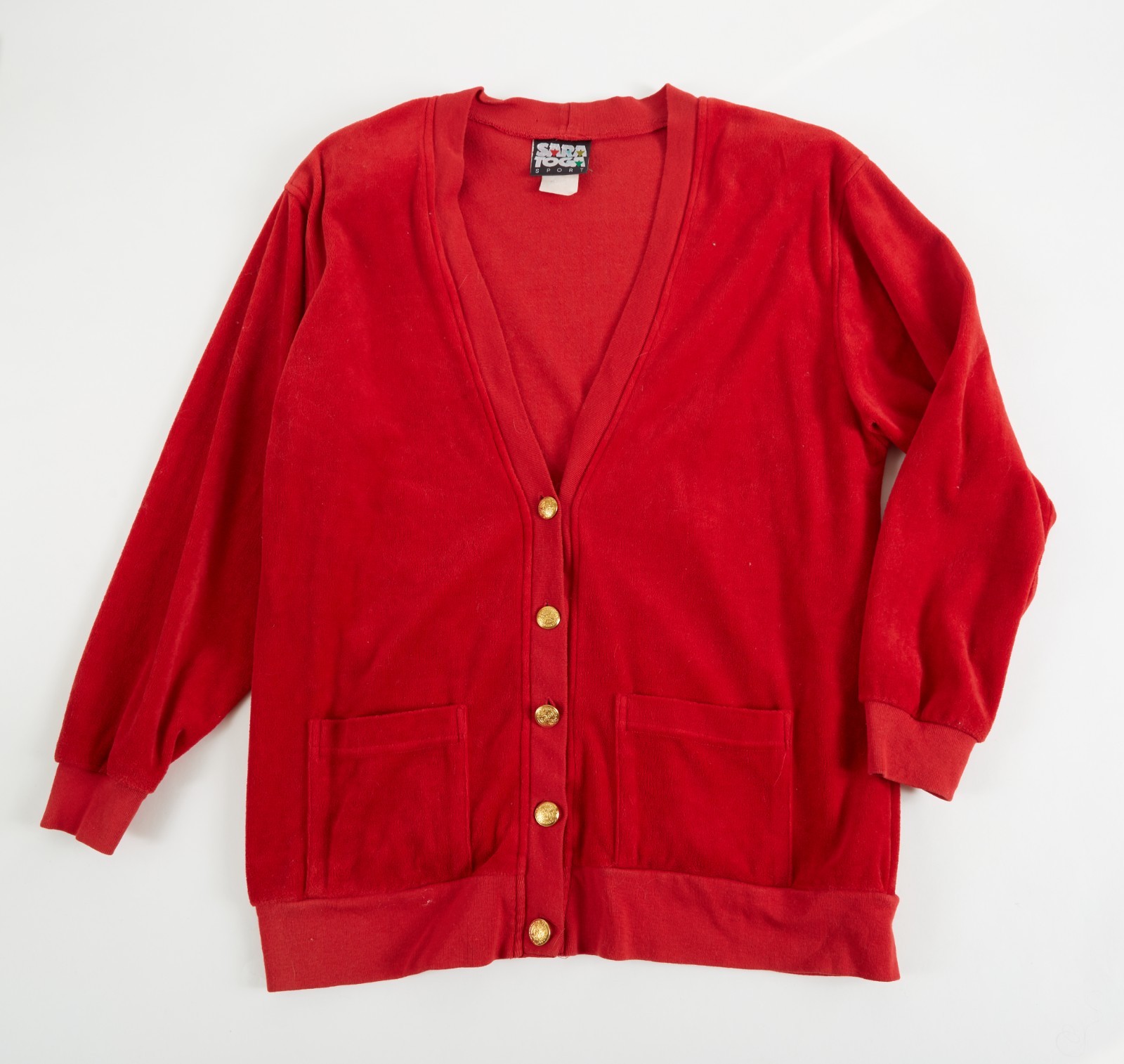 Sara Toga Sport Women’s M/L Vintage 90s Red Velvet Velour Jacket Cardigan