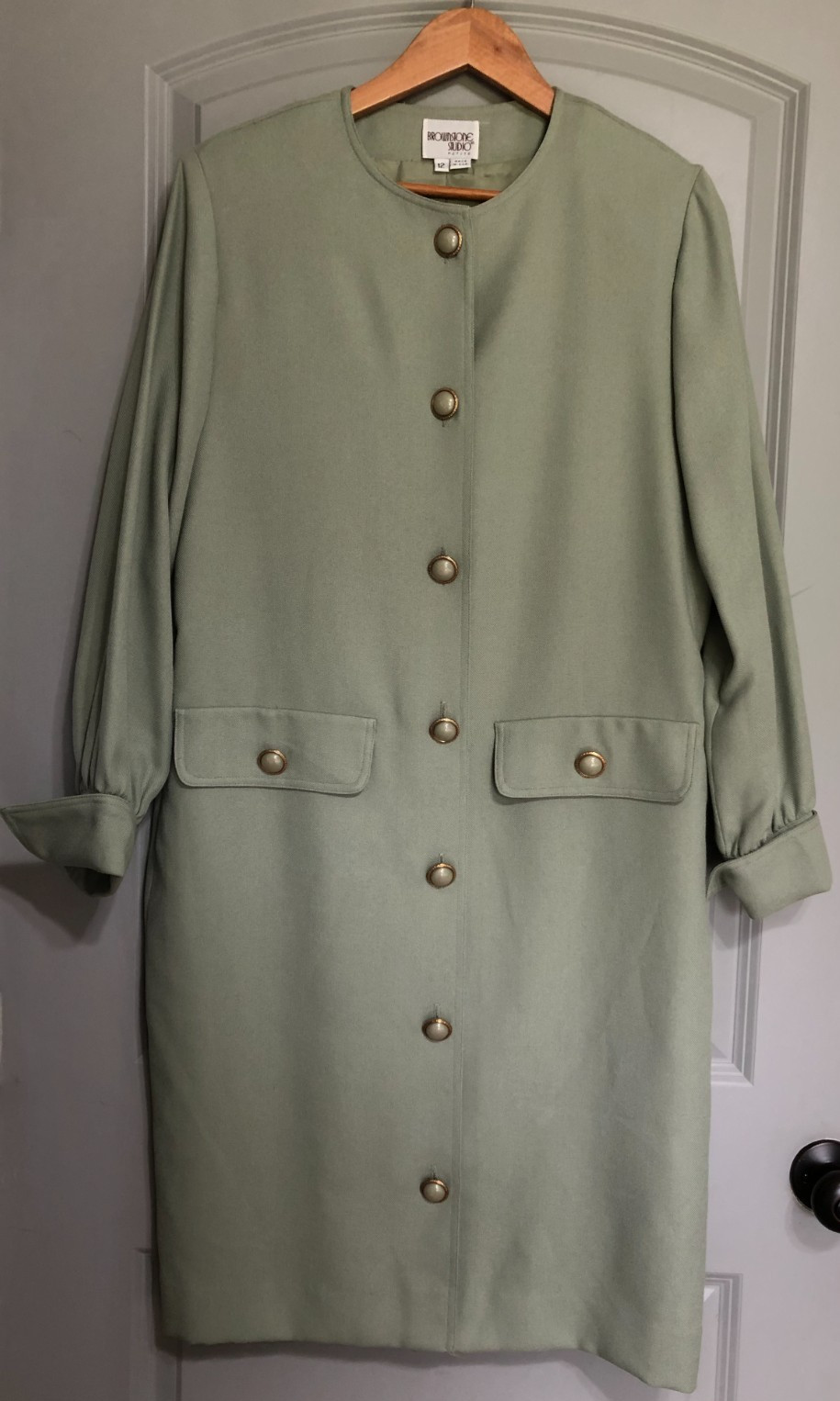 Vintage Brownstone Studio Petite Dress 12 Mint Green Mod Button Front USA Made.