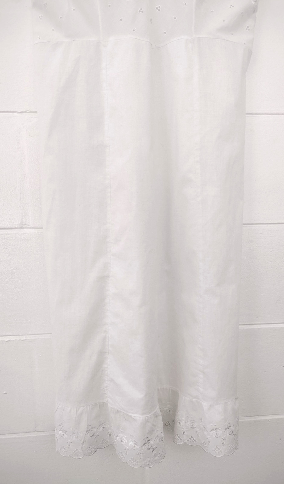 Vtg 50s Stones Wear Full Slip Dress White Cotton Eyelet Floral Lace Ruffle 38avg