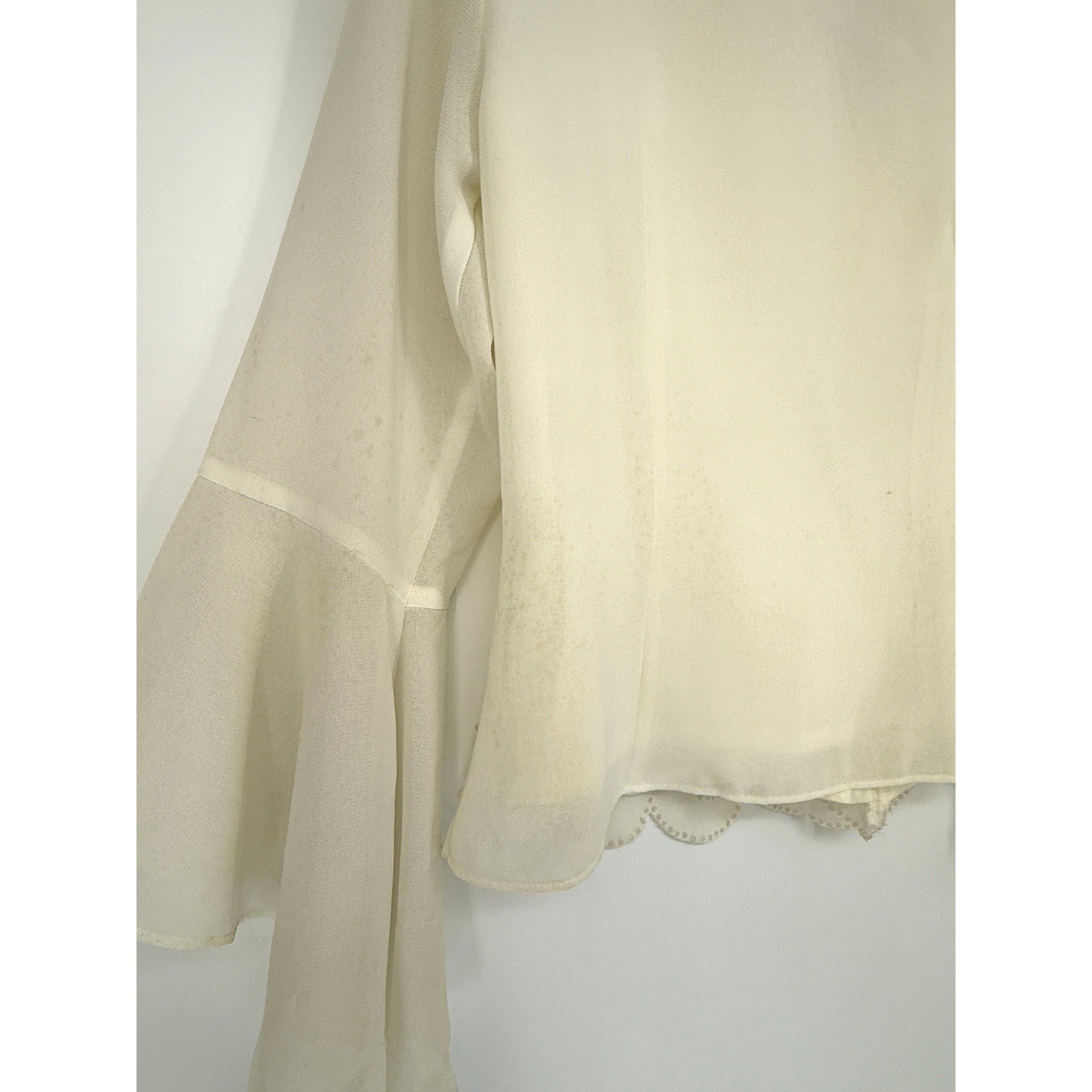 Y2K J.R. Nites Sheer Beaded Button Up Bell Sleeve Fairy Goth Boho Top Size 10