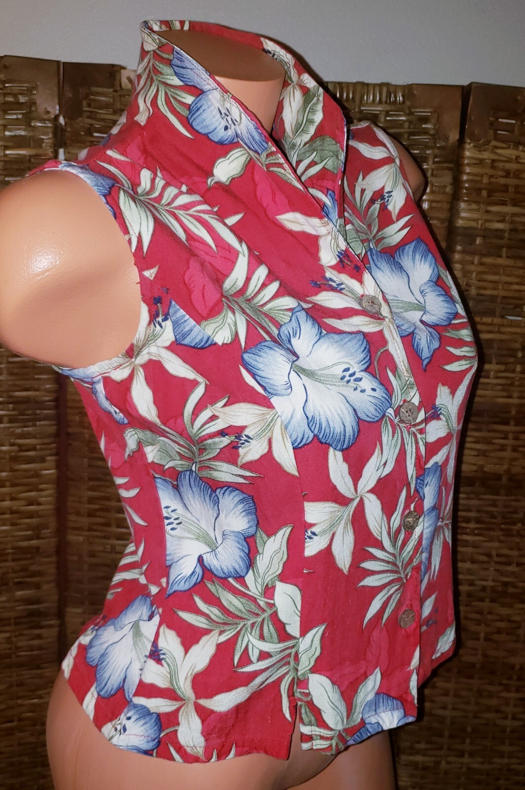 Vintage 90’s Havana Jacks Cafe Sleeveless Hawaiian Rayon Button Up Blouse Sz PL
