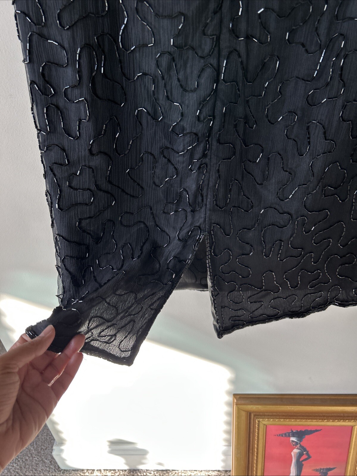Vintage 80s SweeLo Fully Beaded Black Dress 100% Silk Size 10-12 Cocktail