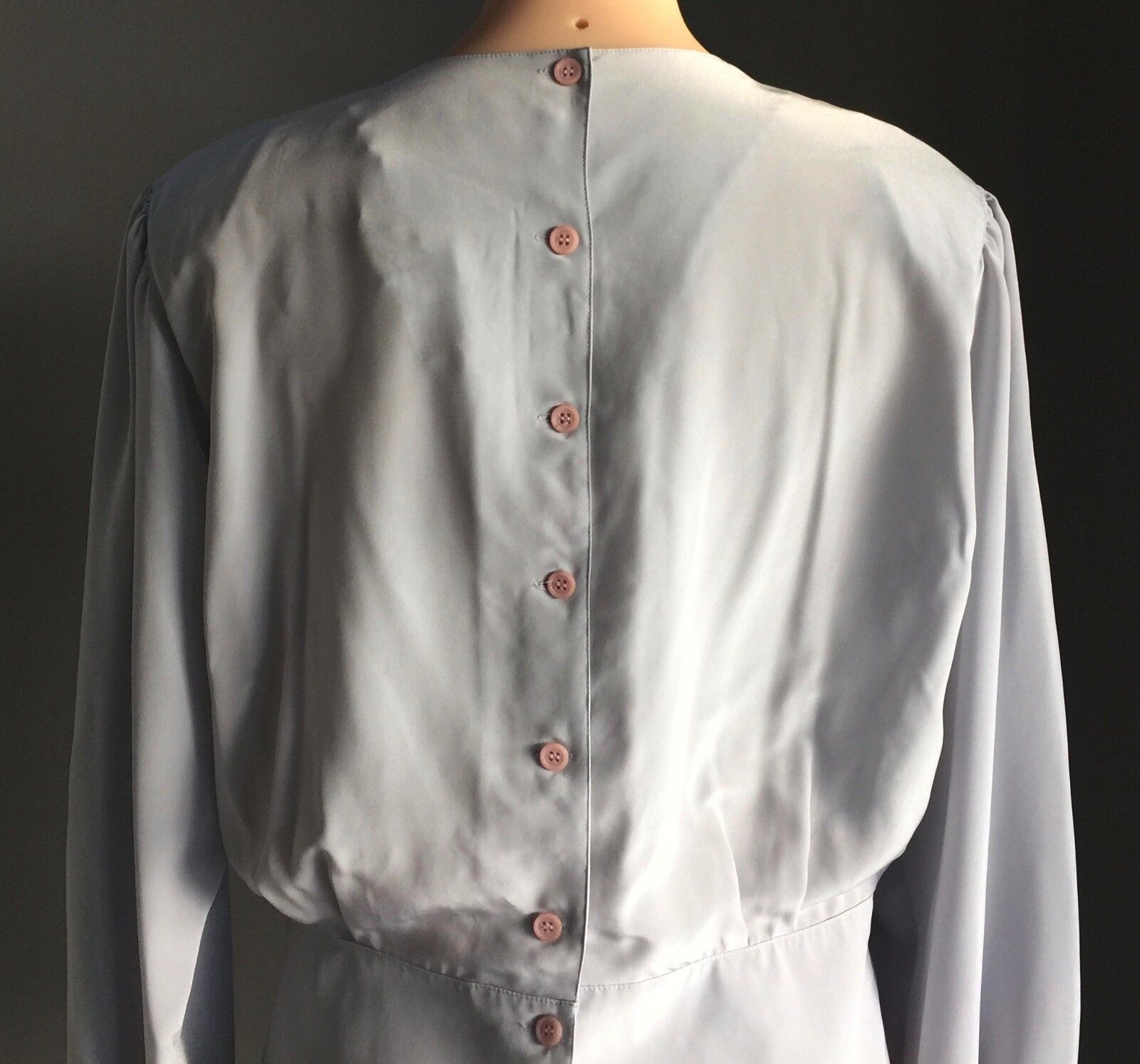 DAVID JONES EXCLUSIVE Top Dove Grey Long Sleeve PINK BUTTONS Blouse Lace Size 10