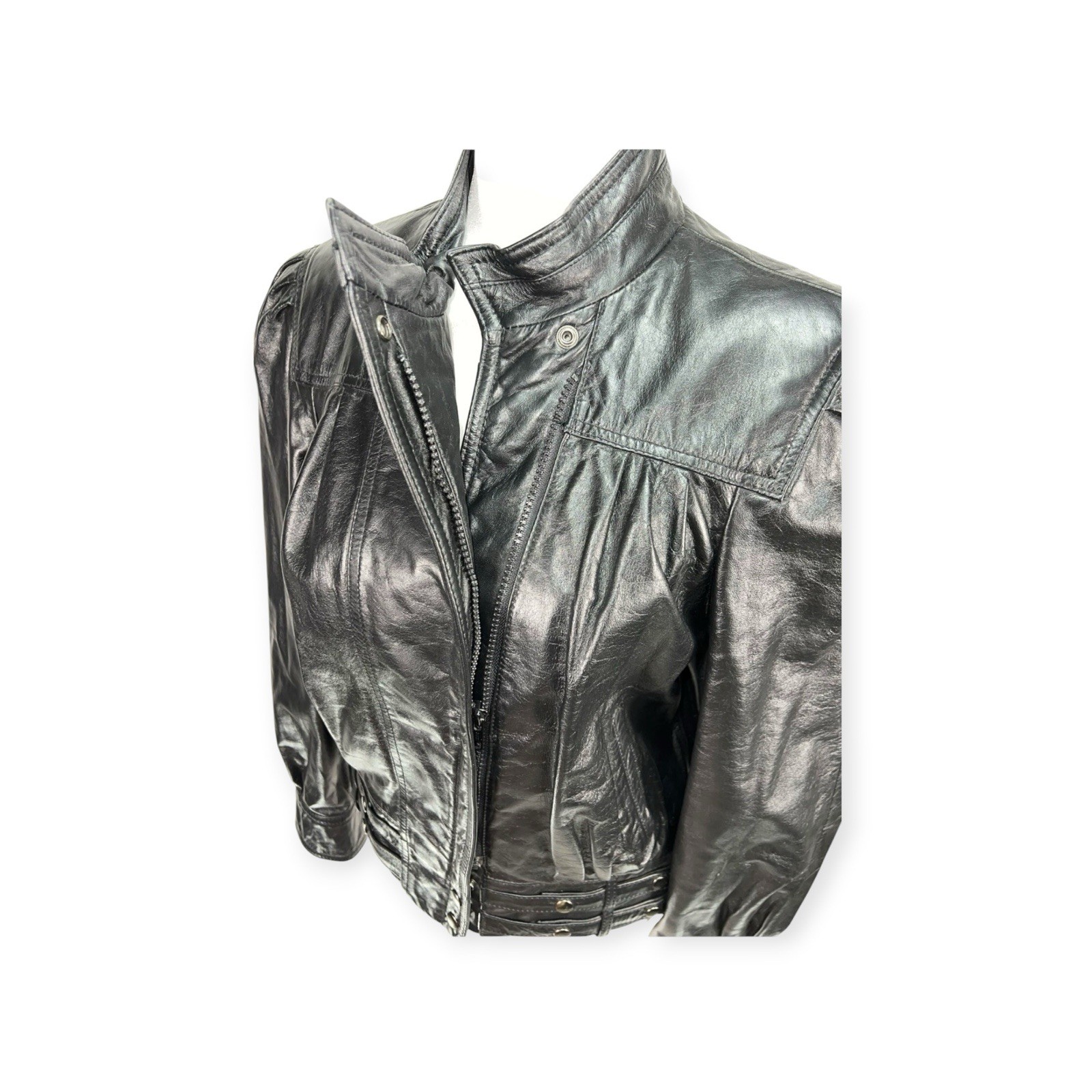 VTG 80s NEW WAVE LEATHER THRILLER JACKET PUNK ROCK GOTH HALLOWEEN BIKER EDGY EMO