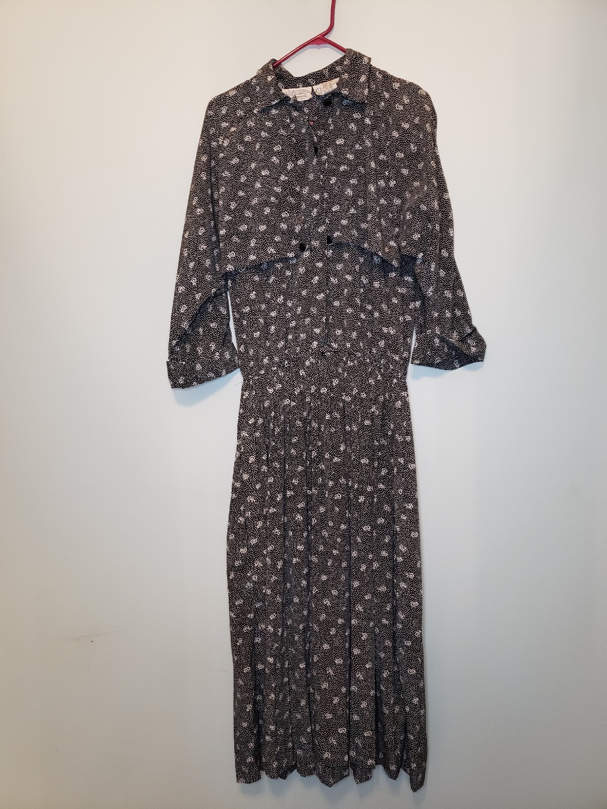 Vtg Liz Roberts by Mary Ann Lamonte Womens 16 Midi Dress Black Floral Capelet