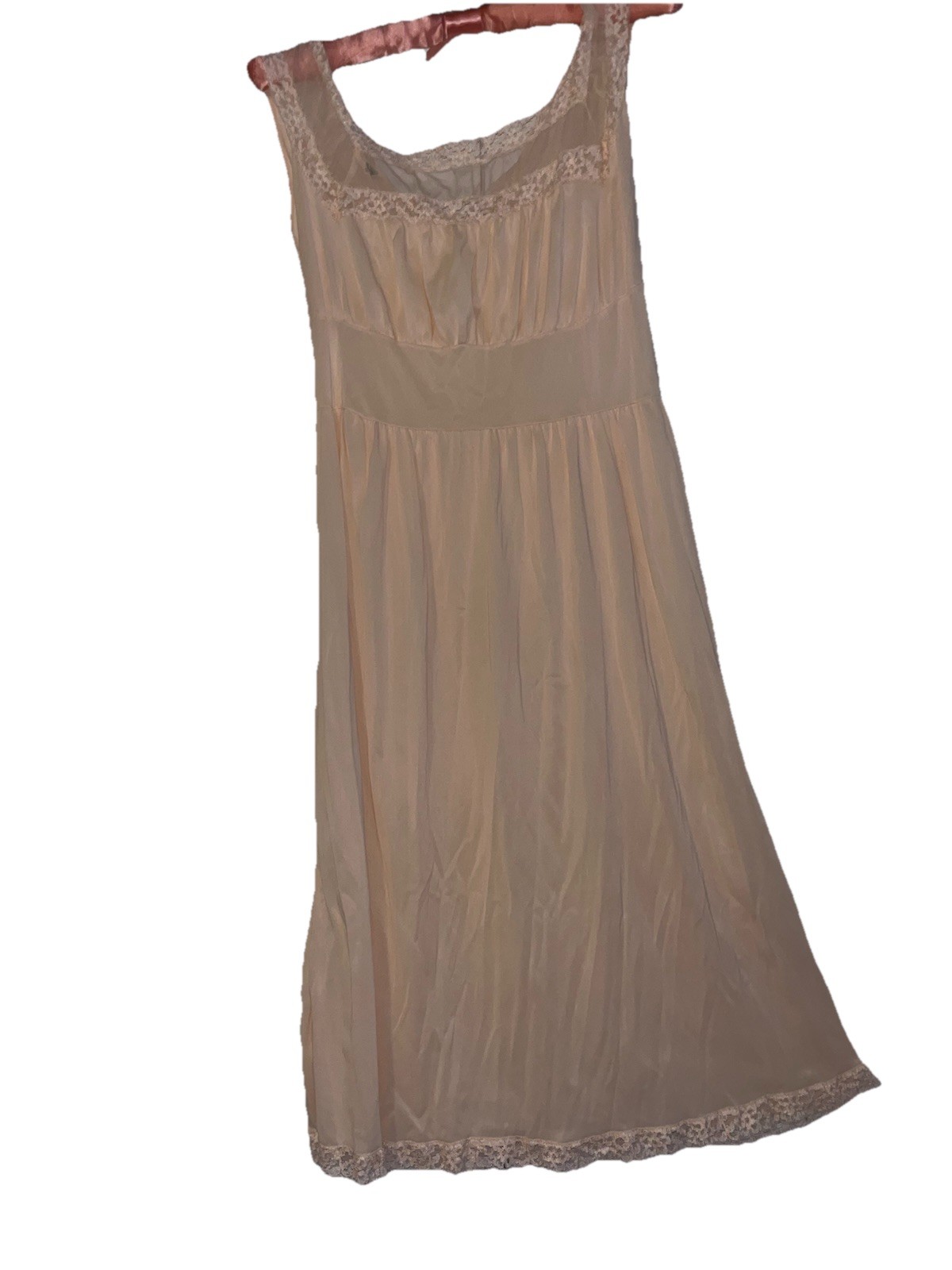 Vtg Countess Layne Peach Pink Nightgown 36 Bridal Chiffon Lace Blush Full Slip
