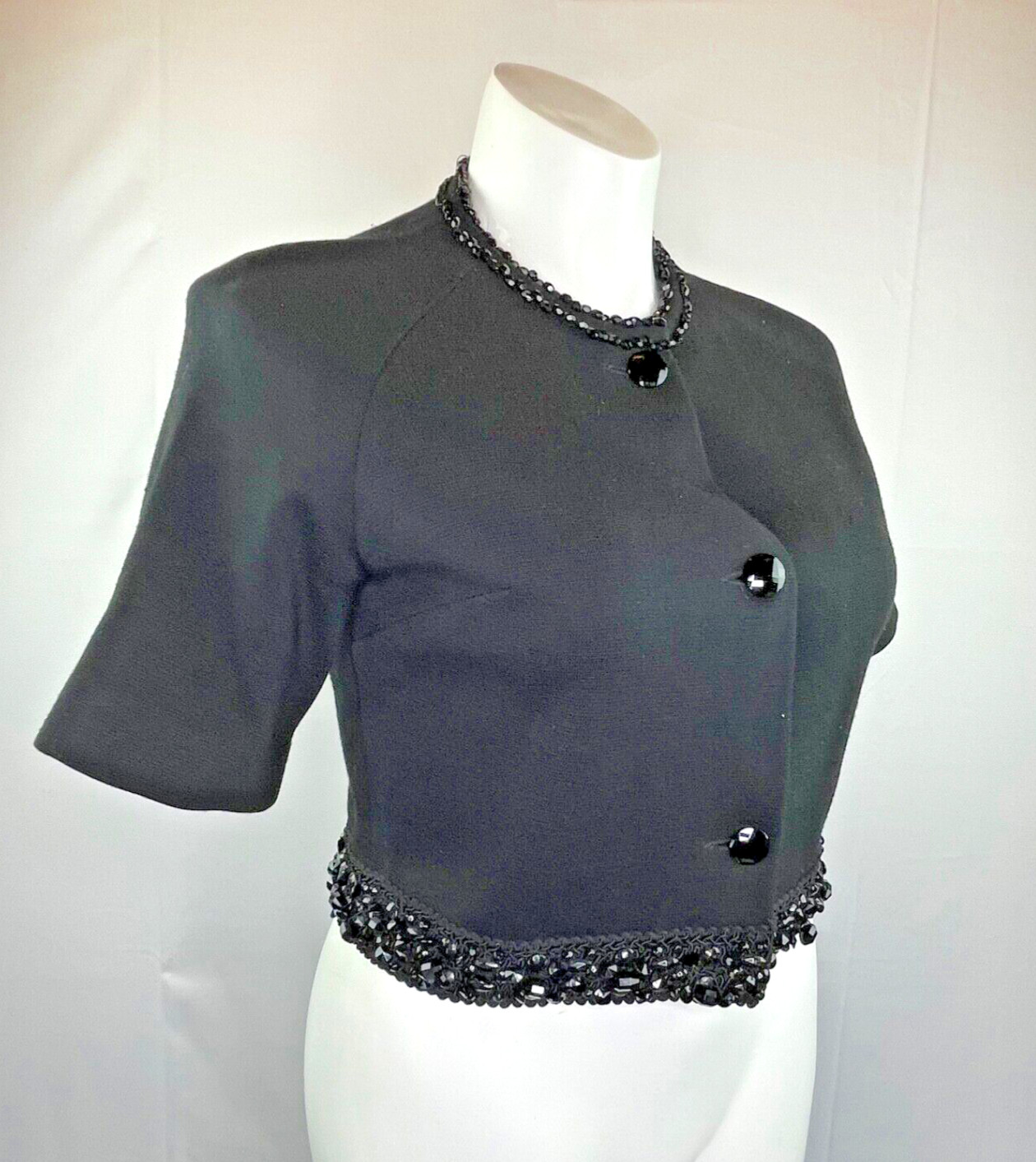 60’s Kimberly 100% Wool Cropped Beaded Button Front Sweater Cardigan Jacket 12