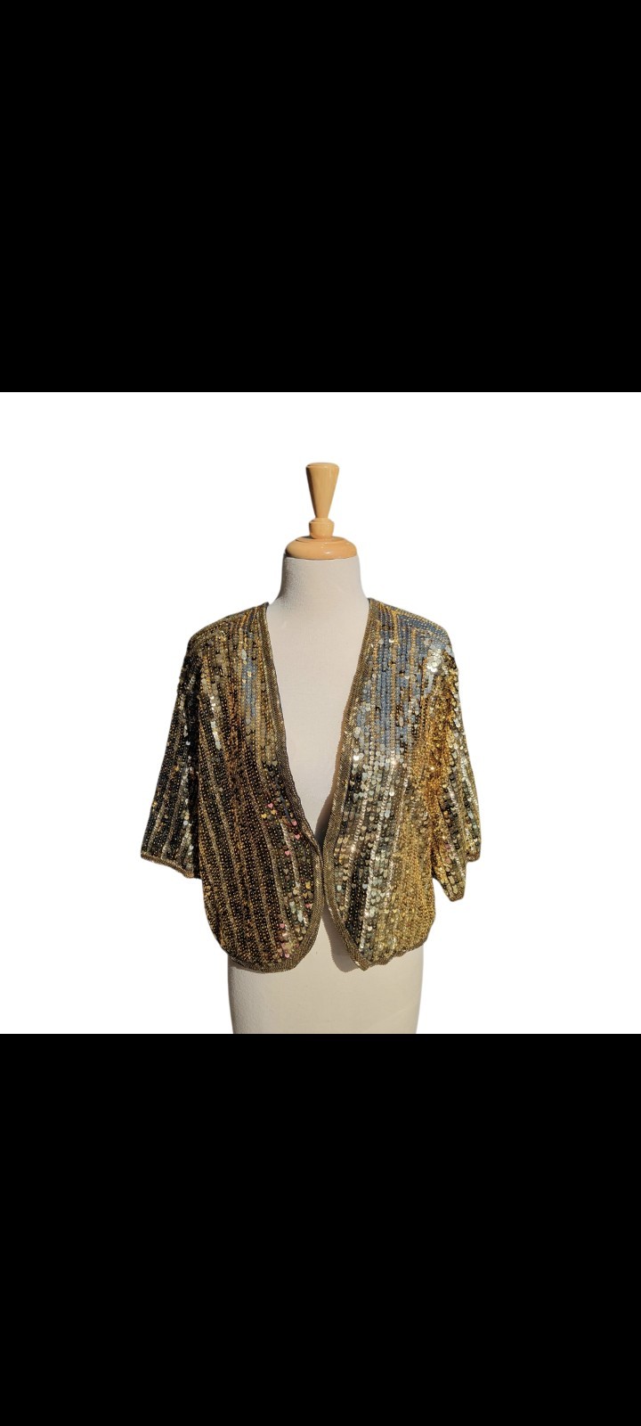Vintage Isabelle Handmade Gold Sequin Cocktail Party Gatsby Shrug Jacket S/M