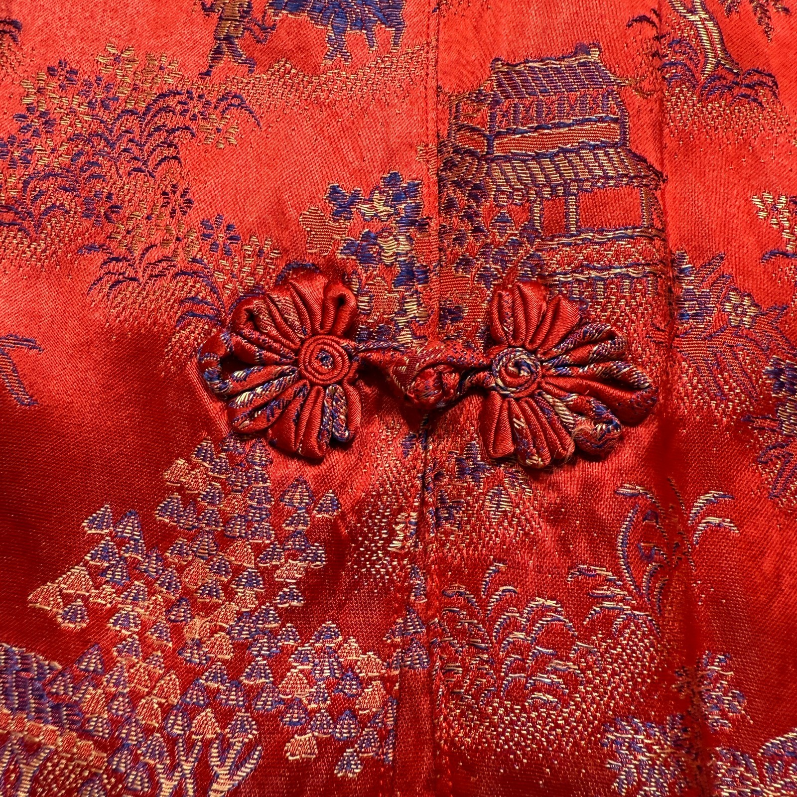 VTG Peony Brand Dress Womens Red Floral 40s Rayon Asian Gown Robe Shanghai China