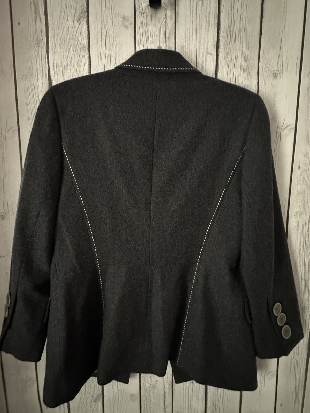 Collection By Harve Benard Gray Wool White Stitching Blazer Jacket 10 Vintage