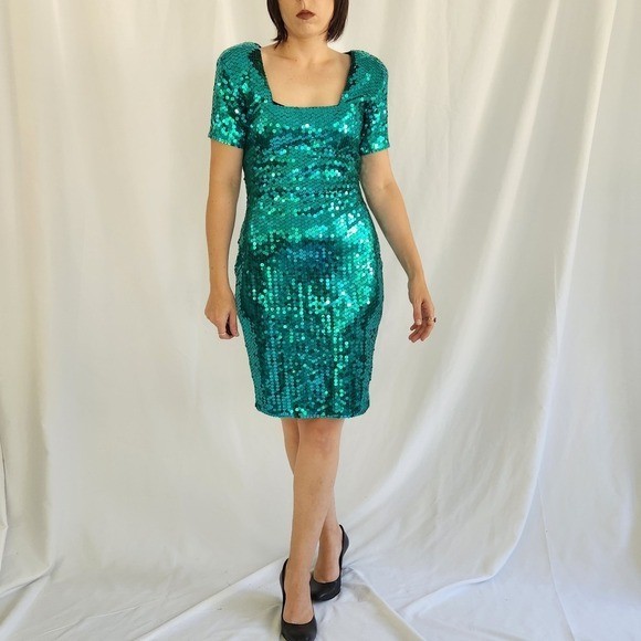 90s Green Sequin Mini Dress