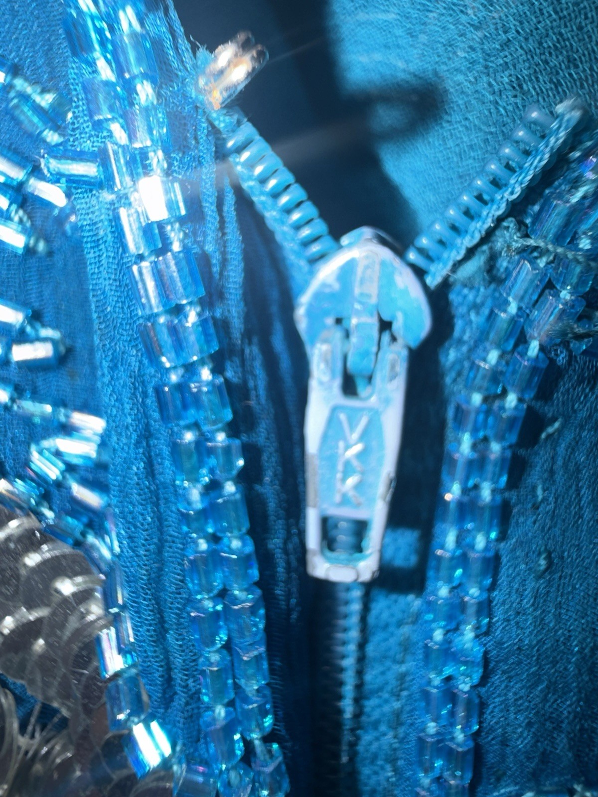 Vice & Versa Silk Beaded Sequin Fringe Dress, Blue/Silver, Size S