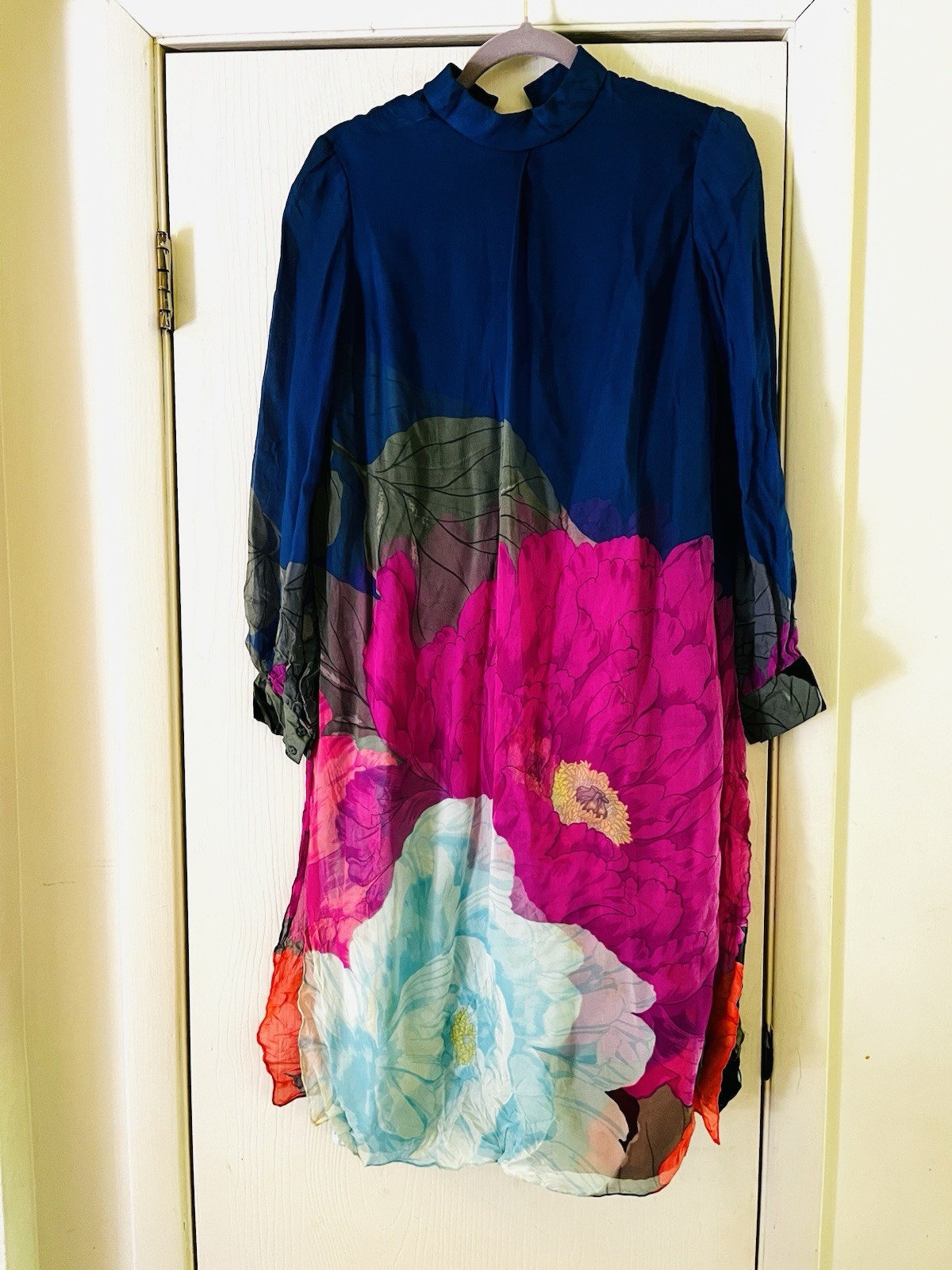 VTG Hanae Mori I. Magnin Art To Wear Peony Botanical Fairy Ethereal Silk Dress
