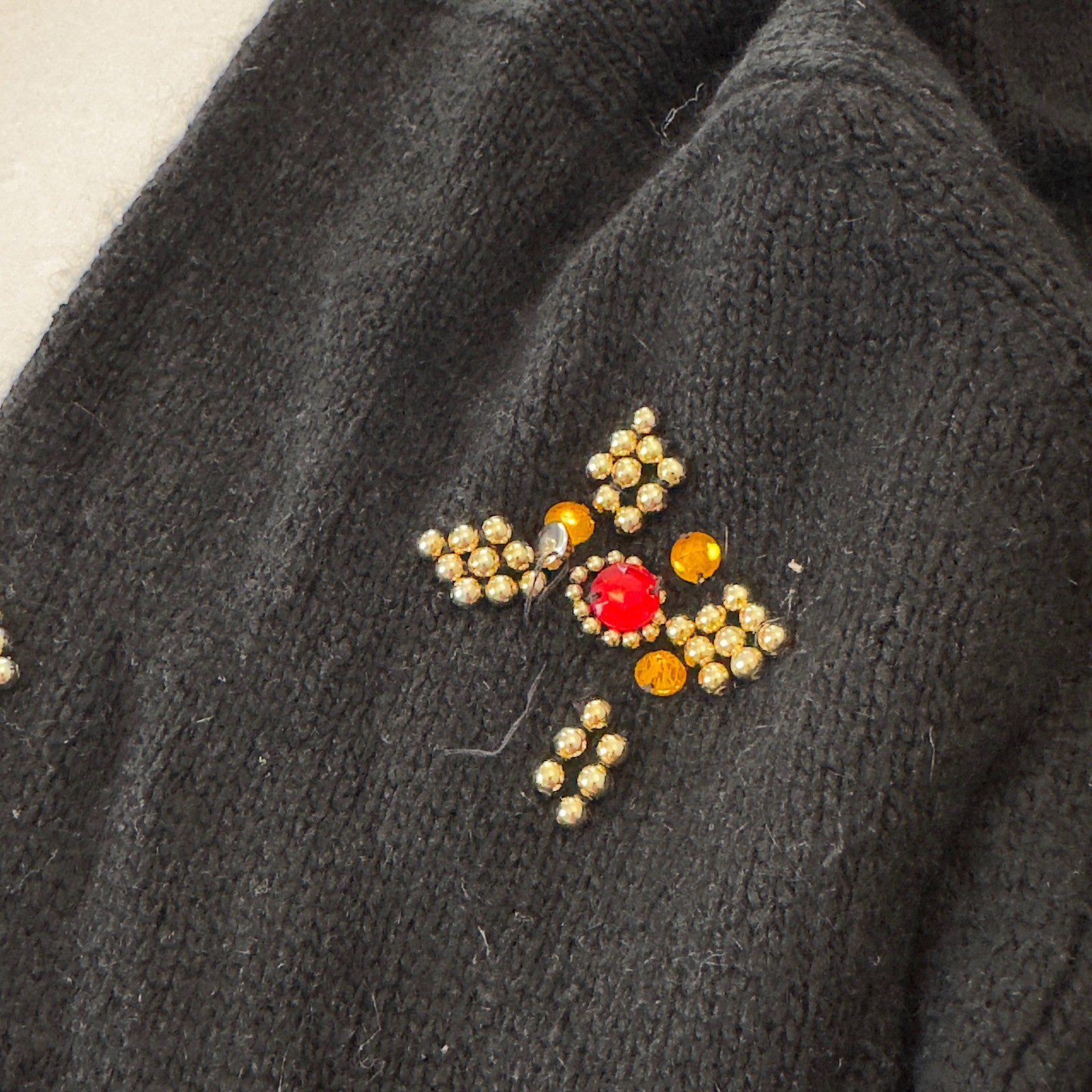 Work in Progress Gladys Bagley Vintage Beaded Silk Angora Sweater Black Medium