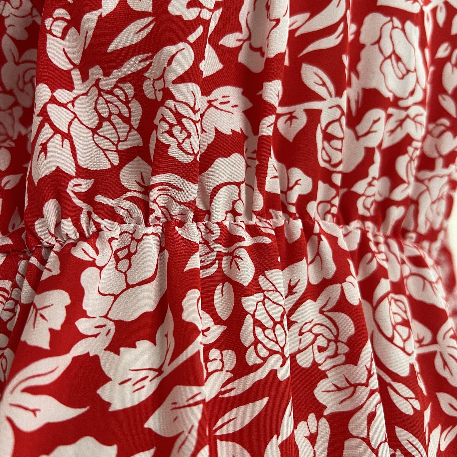 Vintage 80s Dress Sz 8 by Hana Sung Floral Red Color Padded Shoulders Classy