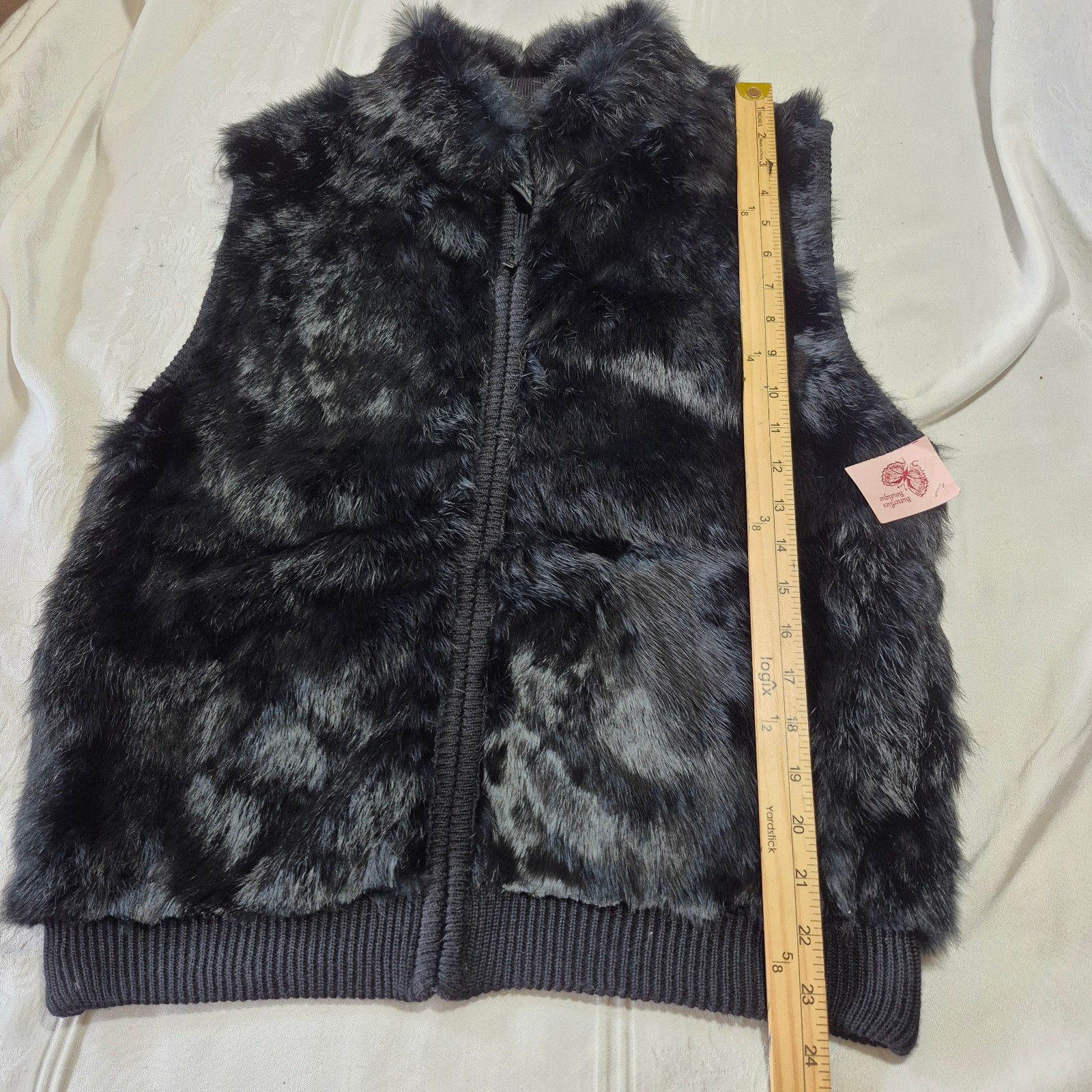 VTG 80s Rochelle California Real Rabbit Fur Wool Sweater Vest Black Medium MINT
