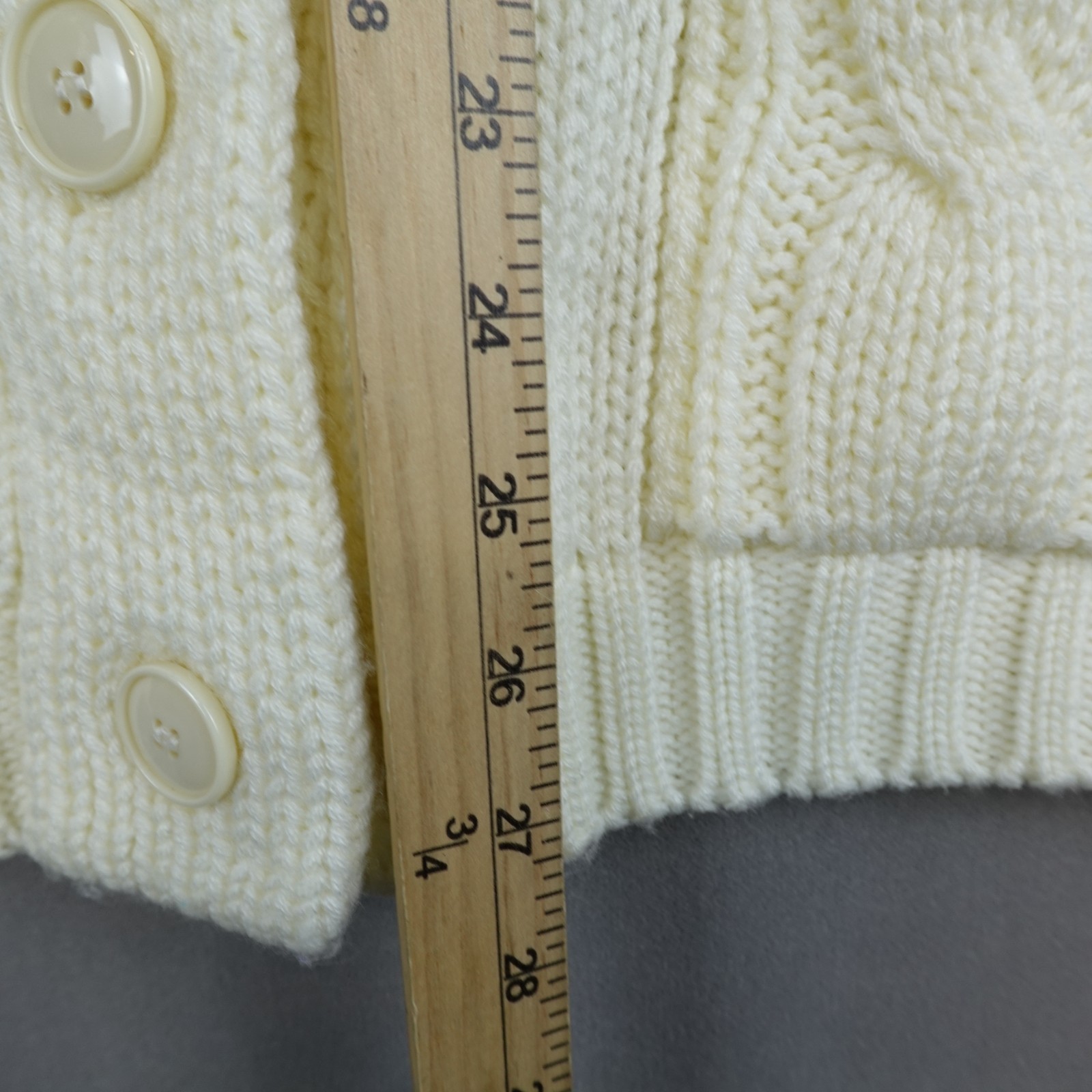 VTG Sears Sweater Cream Ivory Cable Knit Shawl Fisherman Cardigan Women Large 80
