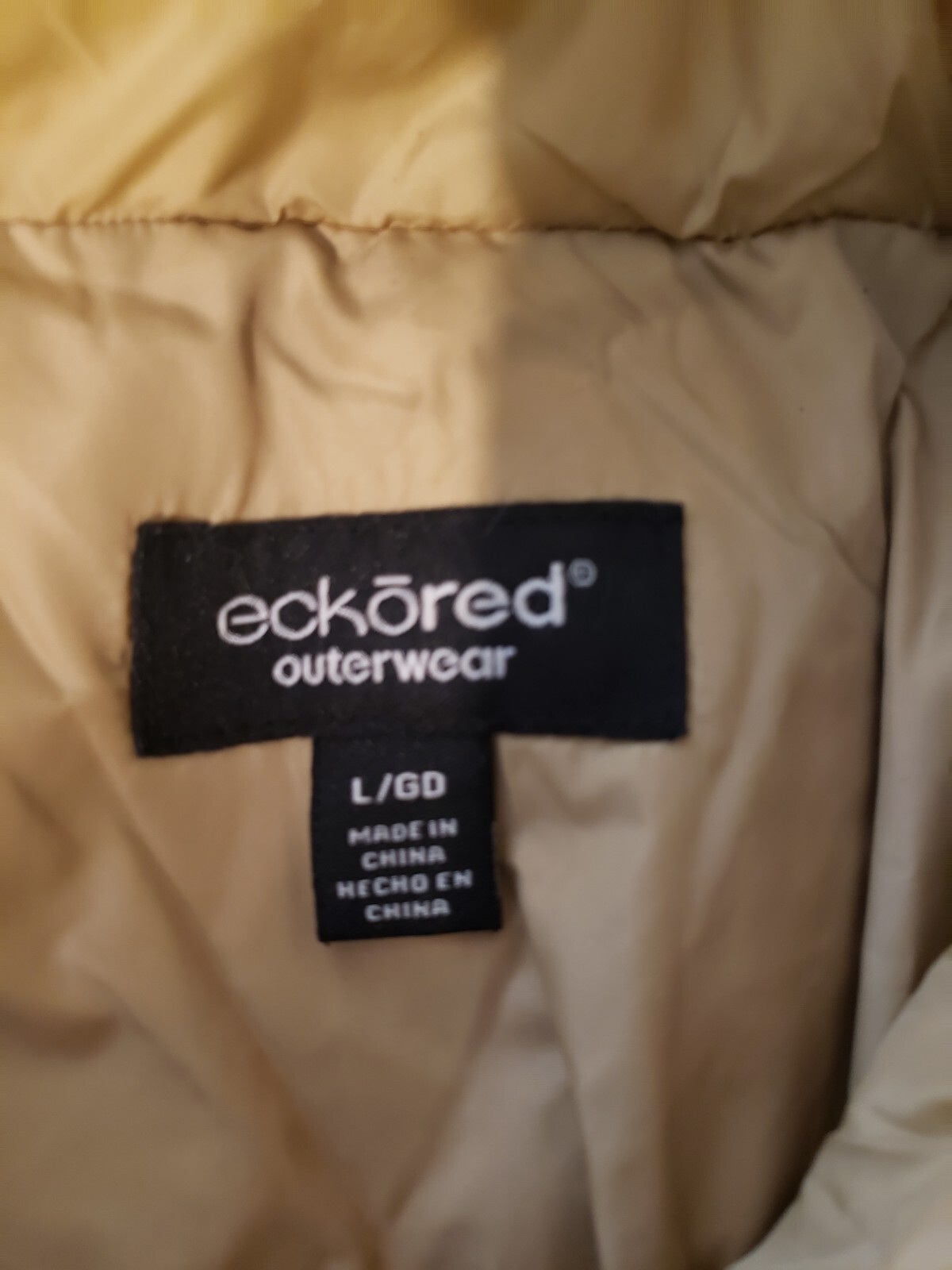 Vintage Eckored Womens Drawstring Waist Puffer Jacket L Tan Khaki Pre-Owned