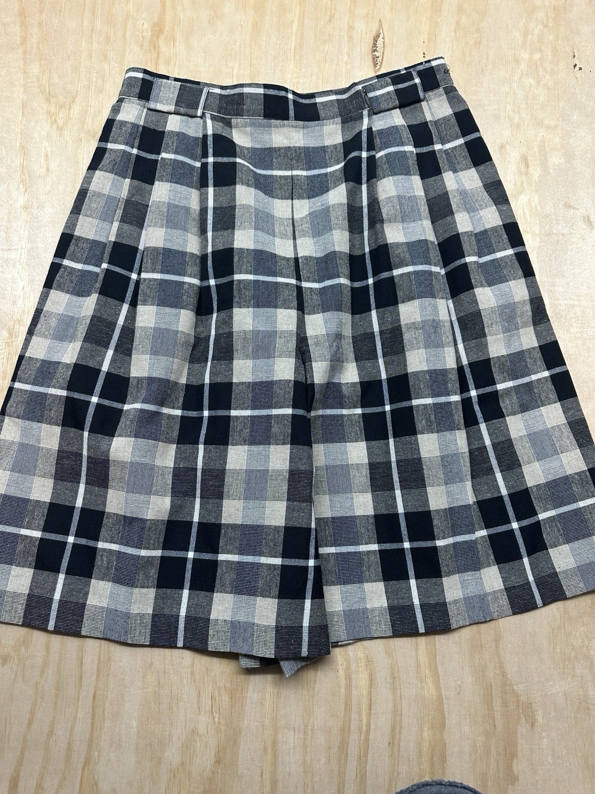 Leslie Steven LS Vintage Linen Blend Plaid Shorts 14 Tall Made In USA Career