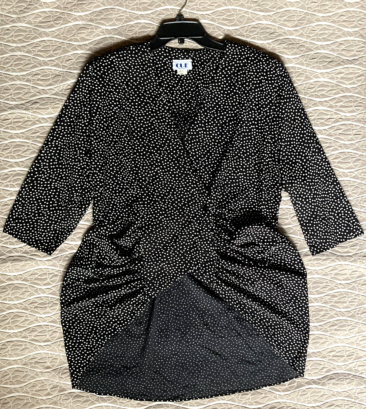 Vintage CUE FASHIONS Plus 16W Top Black Polka Dot Blouse Jacket 7/8 Sleeve VGUC