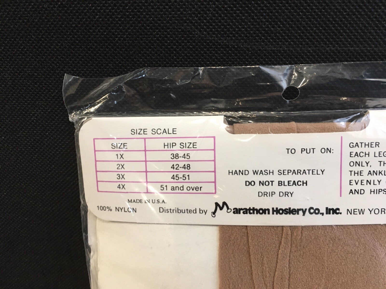 1970’s Marathon Trubo 7 Panty Hose Nylons 1X 38-45″ Hip Beige Extra-Size Width