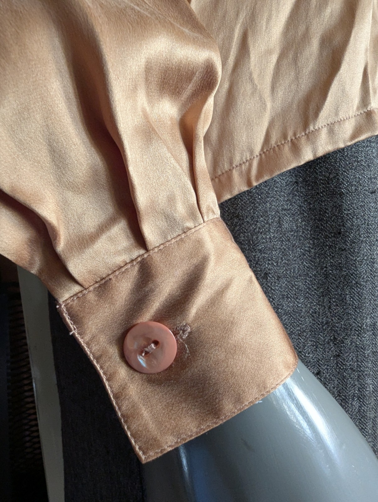 Vintage 1980s Casual Corner 100% Silk Satin-Finish Bronze Blouse Rope Trim 4