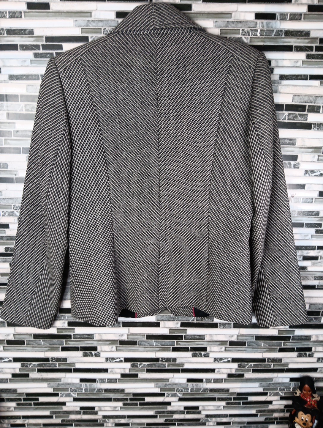 Wool Blazer Women’s 8 Gray Black Tweed Striped Italian Career Jacket Old Money