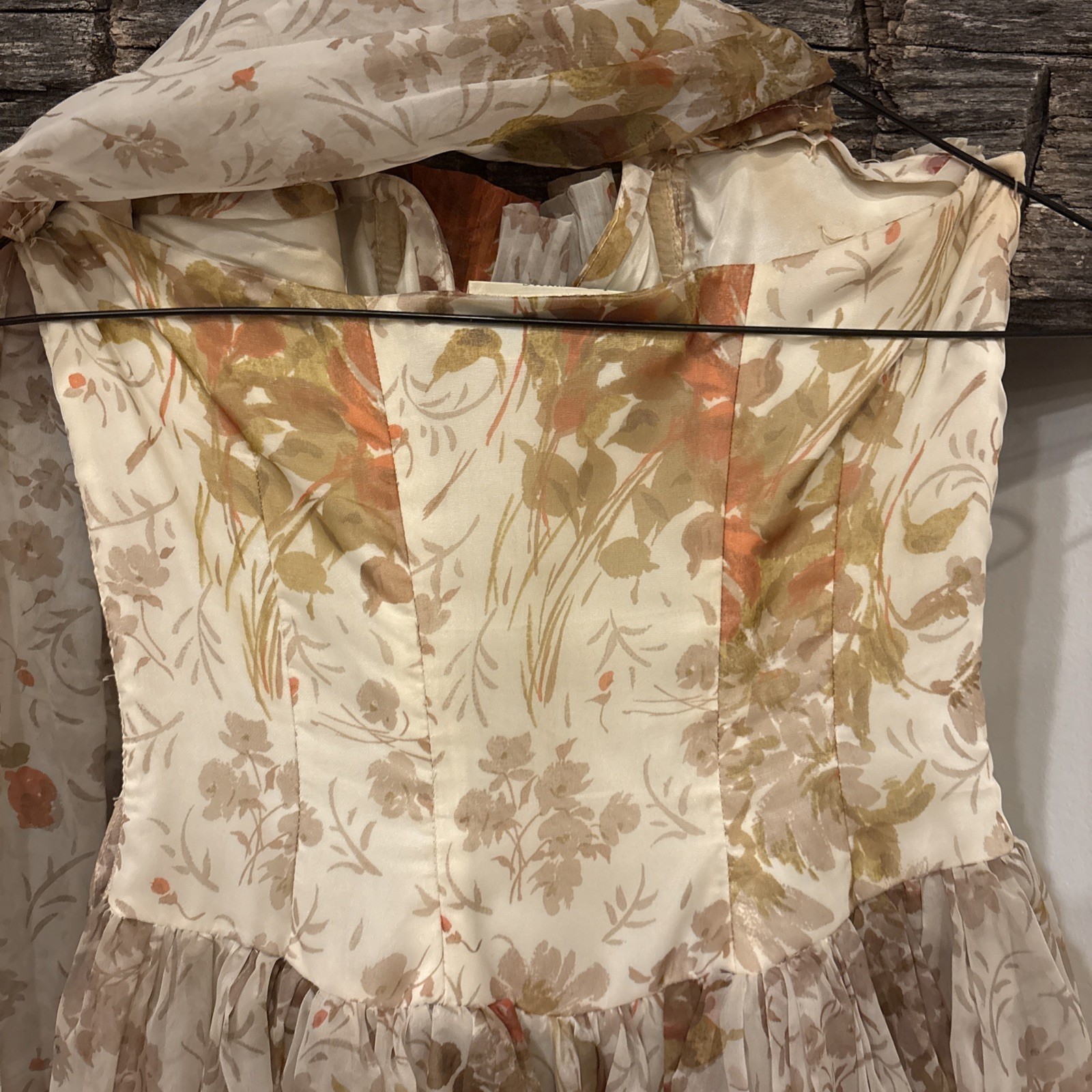 VTG Fred Perlberg Dance Originals 40’s STRAPLESS FLORAL Dress Gown 30” bust EUC