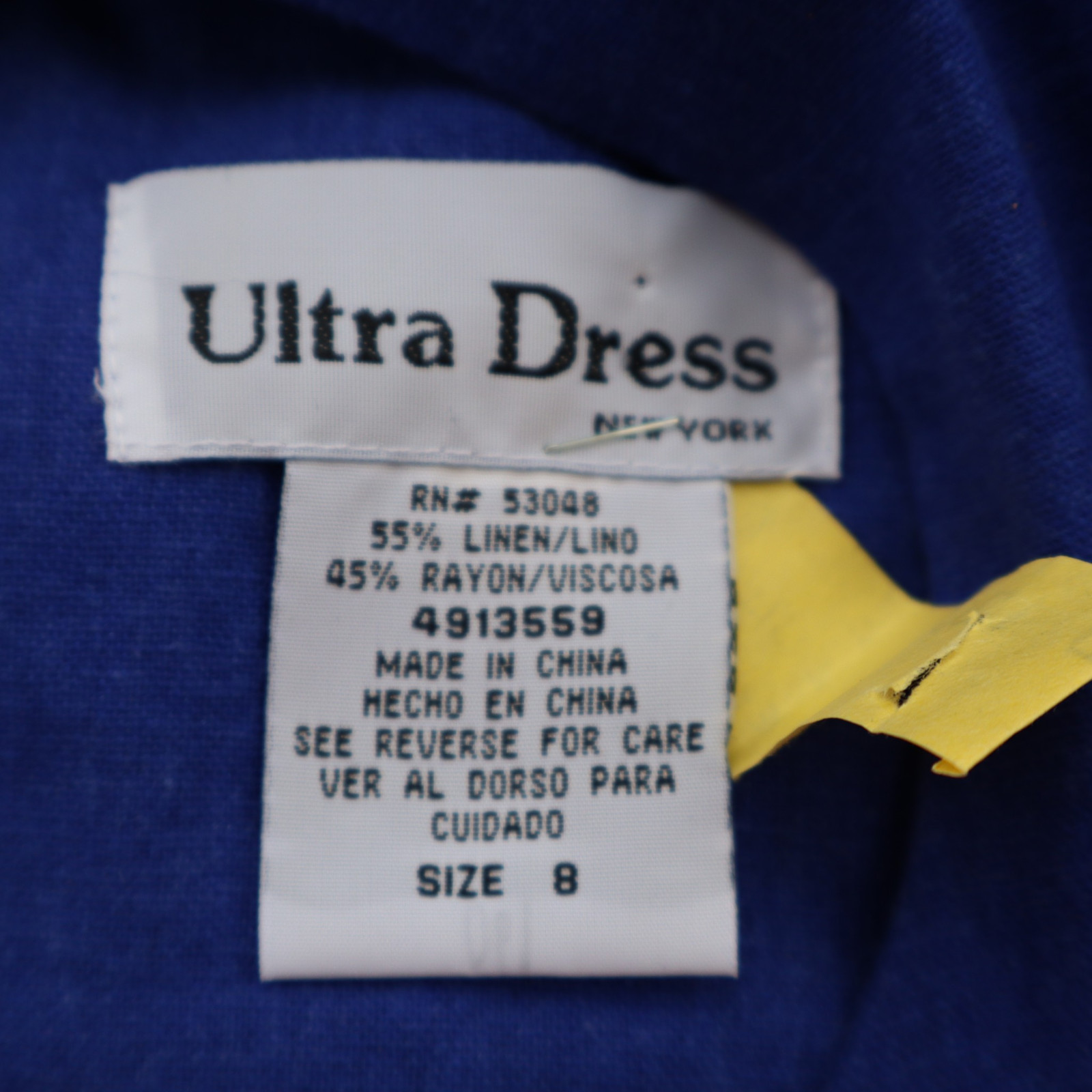 Vintage Ultra Dress Fish Embroidered Linen Rayon Shift Dress Blue Women’s Size 8