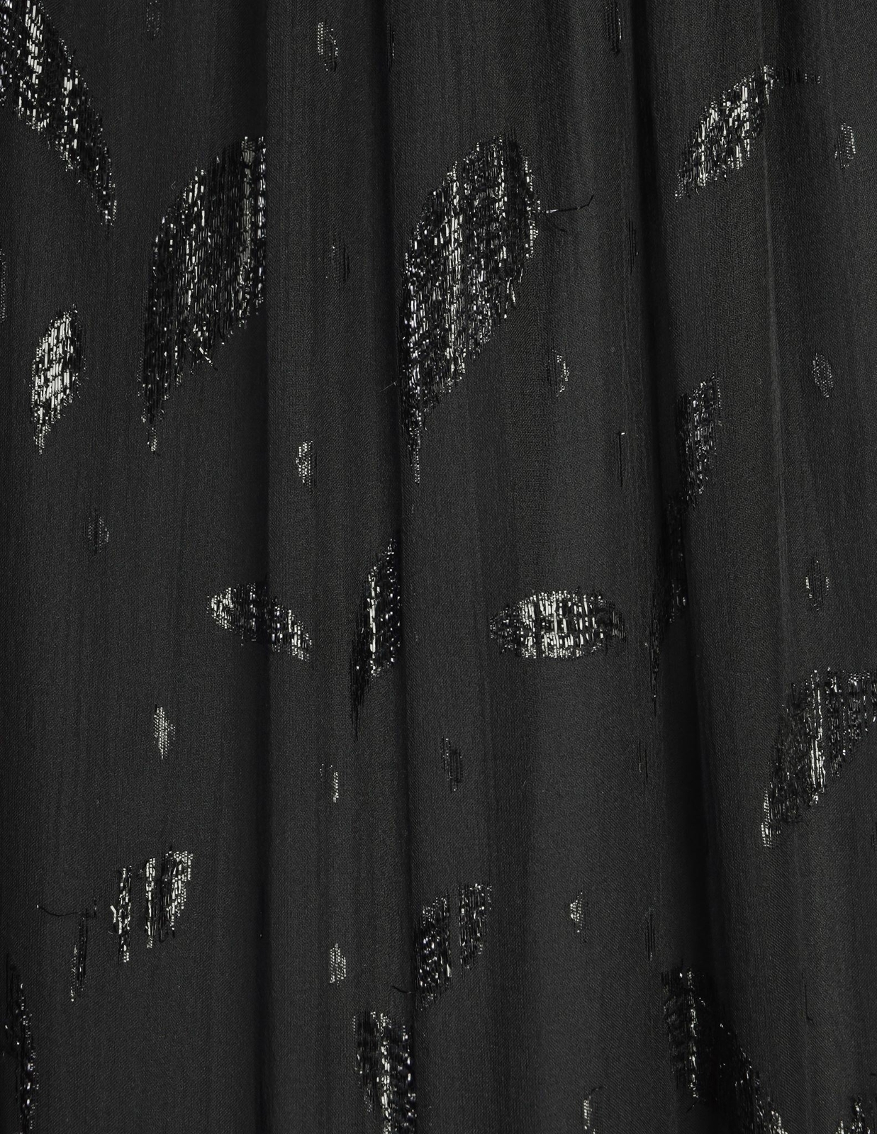 Holly’s Harp Vintage 1980s Black Silk Chiffon Metallic Leaf Jacquard Beaded Frin