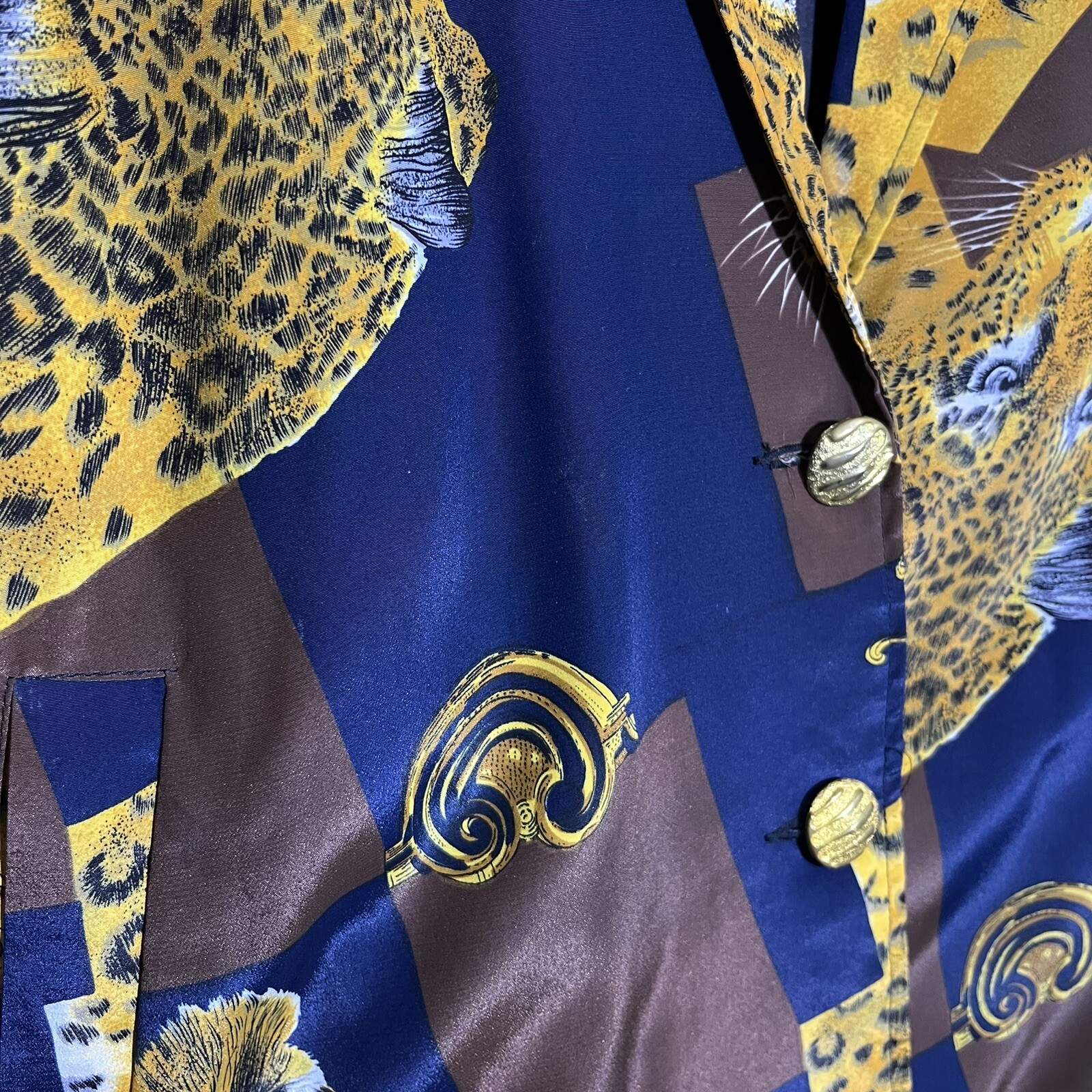 Vintage 90’s 3X Navy Cheetah Gold Button Blazer Jacket Art Rainbow Collection