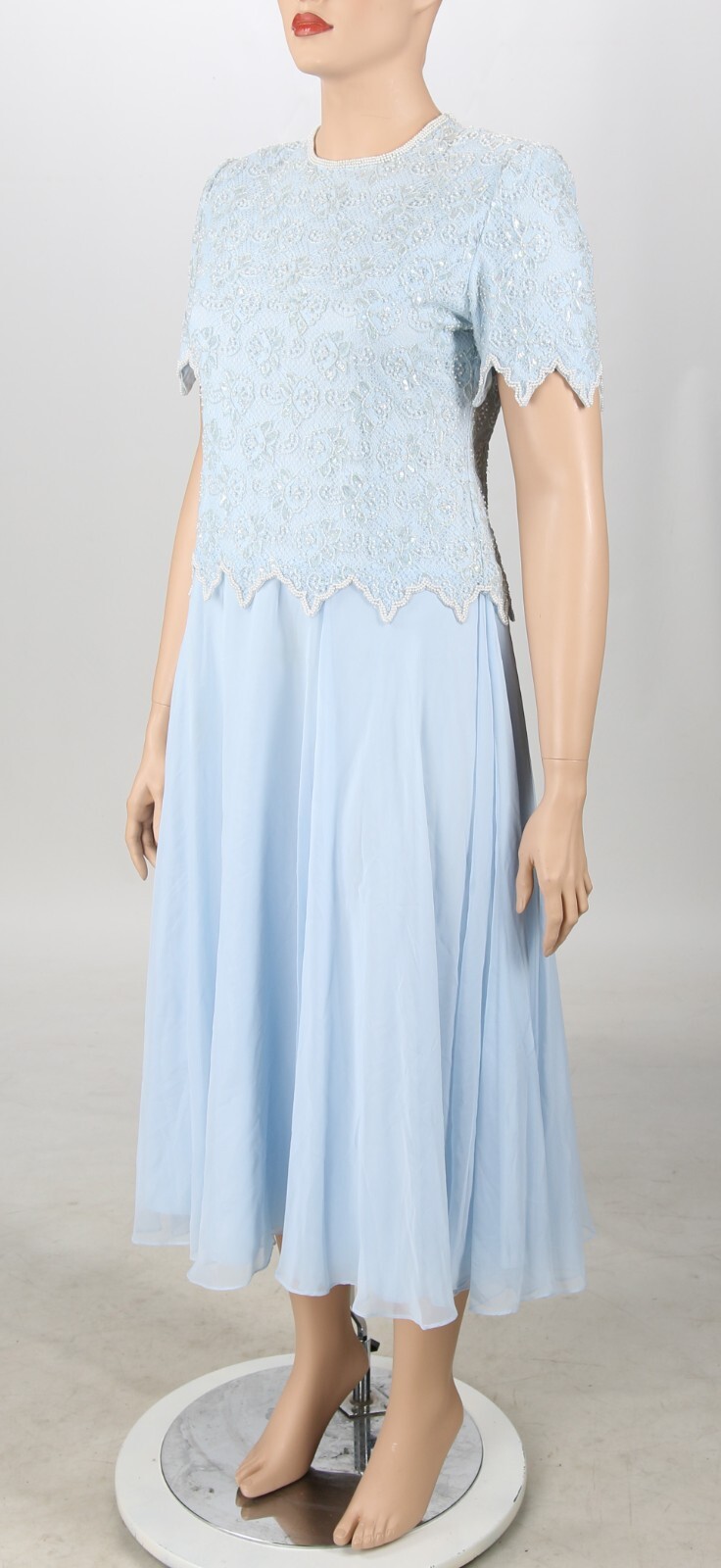 Brilliante by J.A. Vintage 80s Blue Sequin Beaded Prom Formal Party Dress sz XL