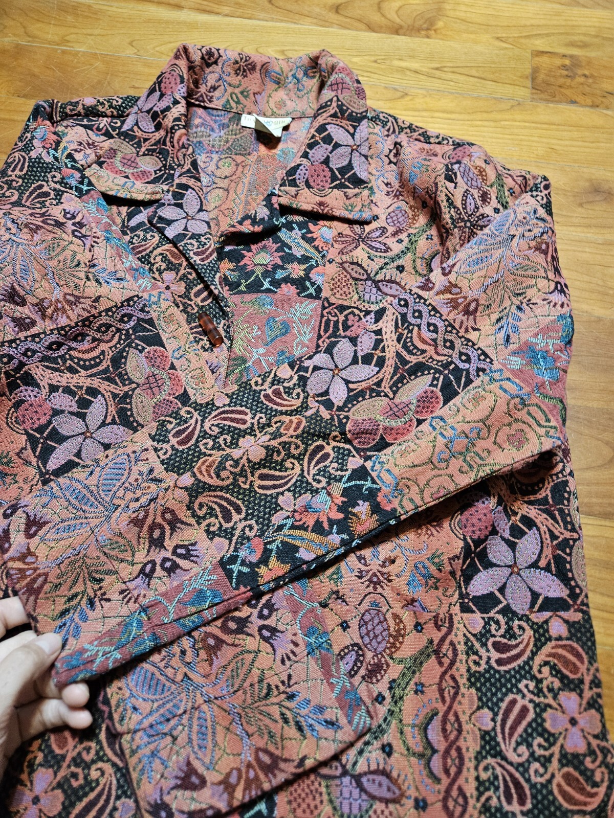 TravelSmith Sz Large Vintage Womens Multicolor Tapestry Jacket Boho Floral