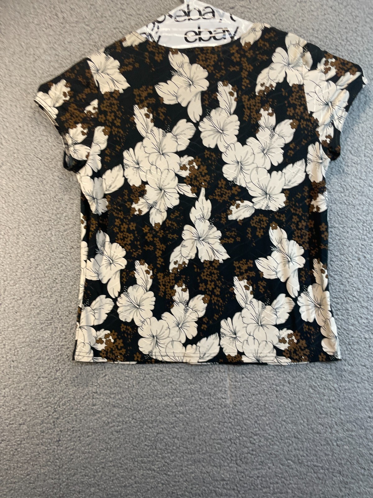 Claudia Richard Stretch Top Black Floral Print, V Neck, XL