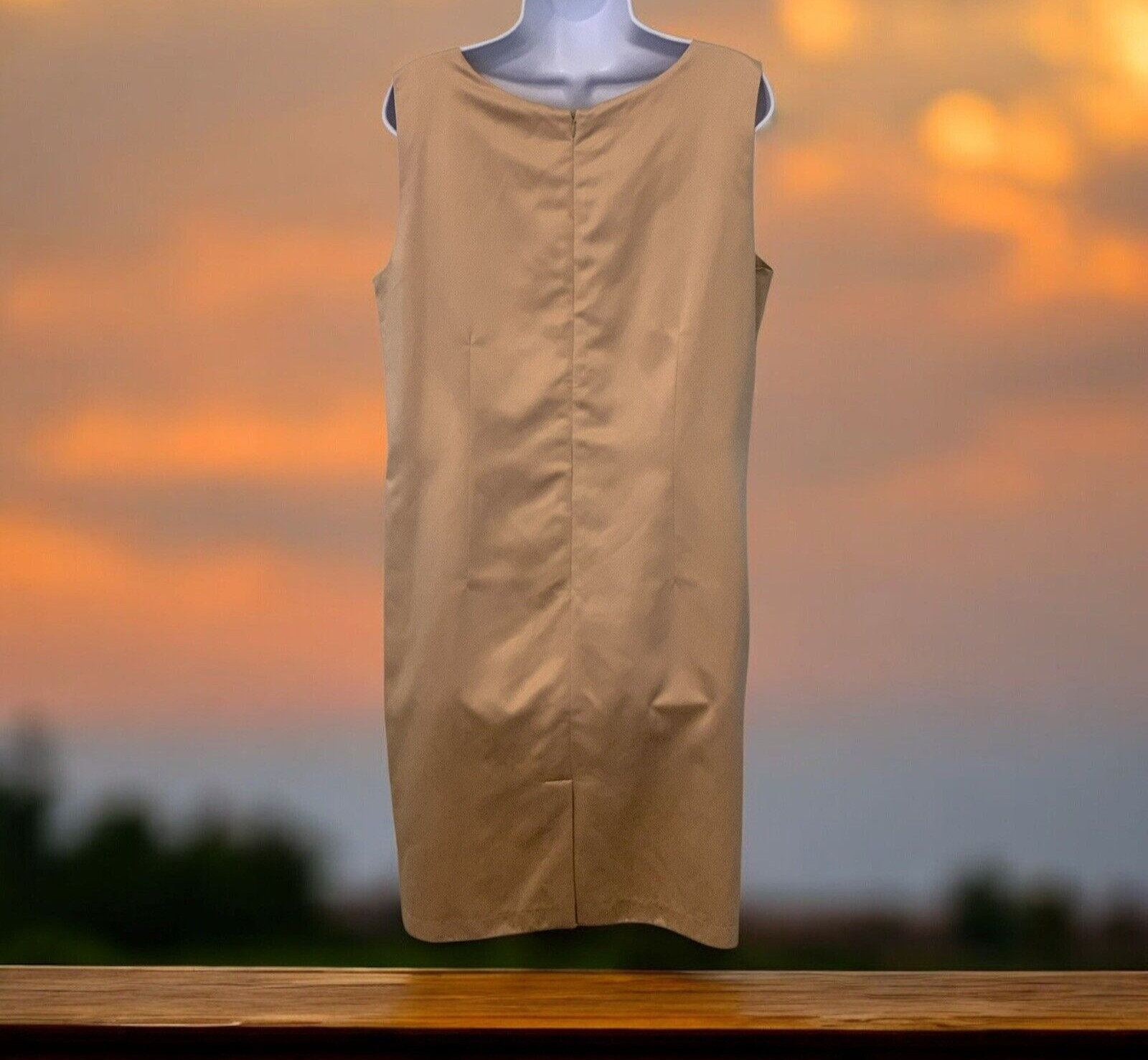 Victoria Holley Womens 2 PC Dress Set Size 14 Gold Silk Blend Matching Cardigan