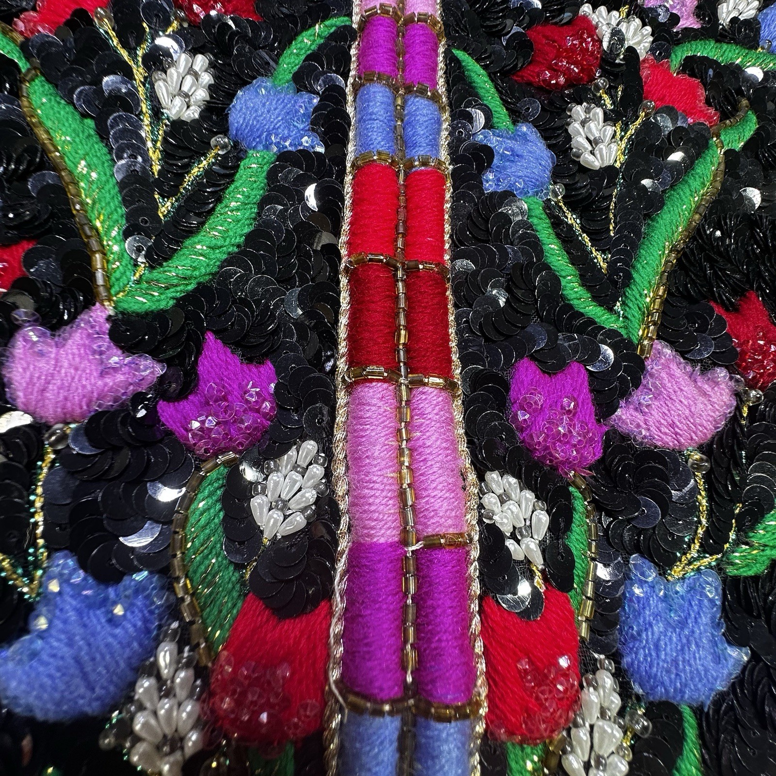 1980S PAT SANDLER FLORAL EMBROIDERED KNIT DRESS Vintage Black 4 Womens Sequin