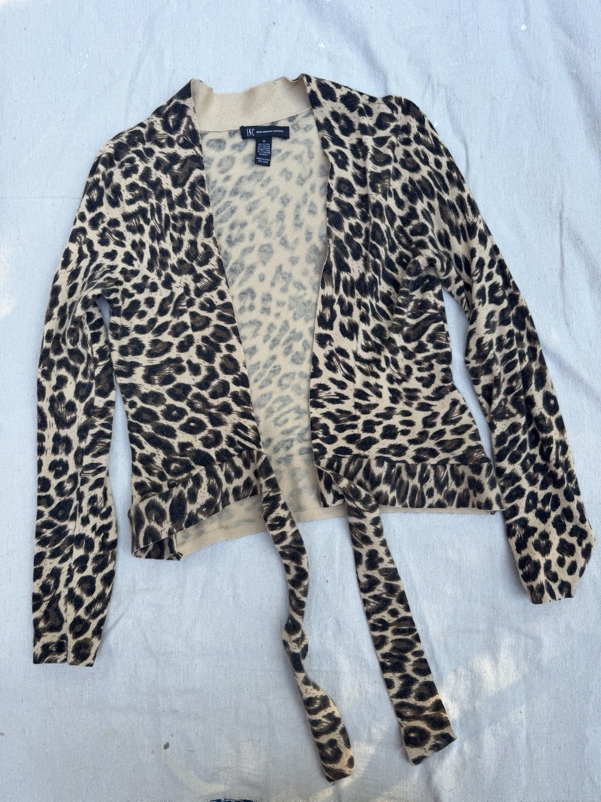 Vintage 1990s Y2K Leopard Print Wrap Top Angora Sweater Animal Print